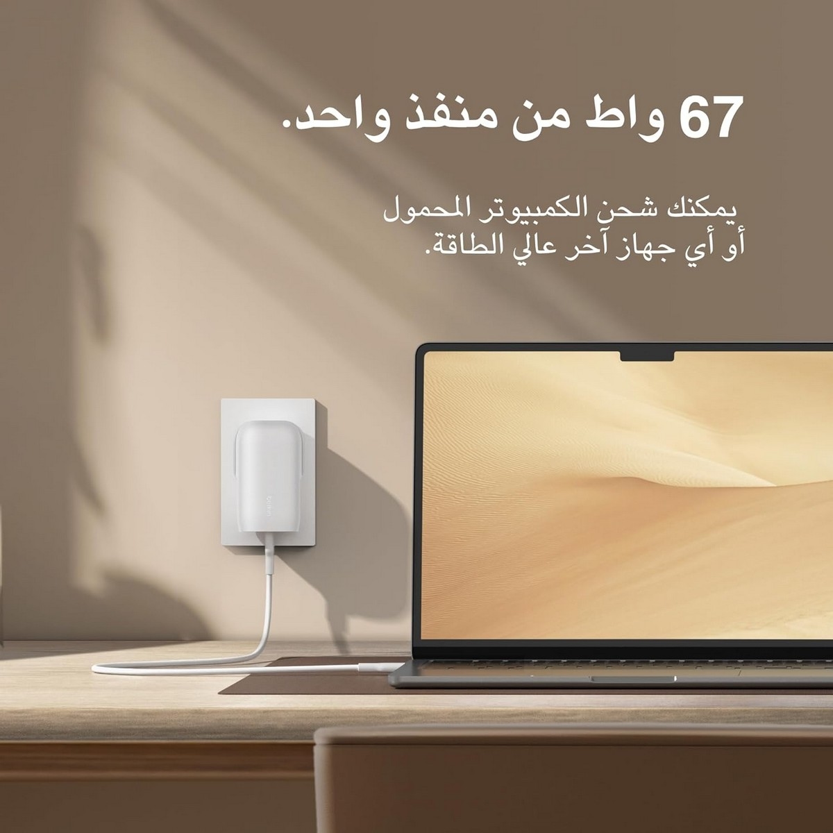 بيلكن PPS PD 67W شاحن حائط USB-C مع طقم كابل USB-C إلى USB-C بطول 2 متر