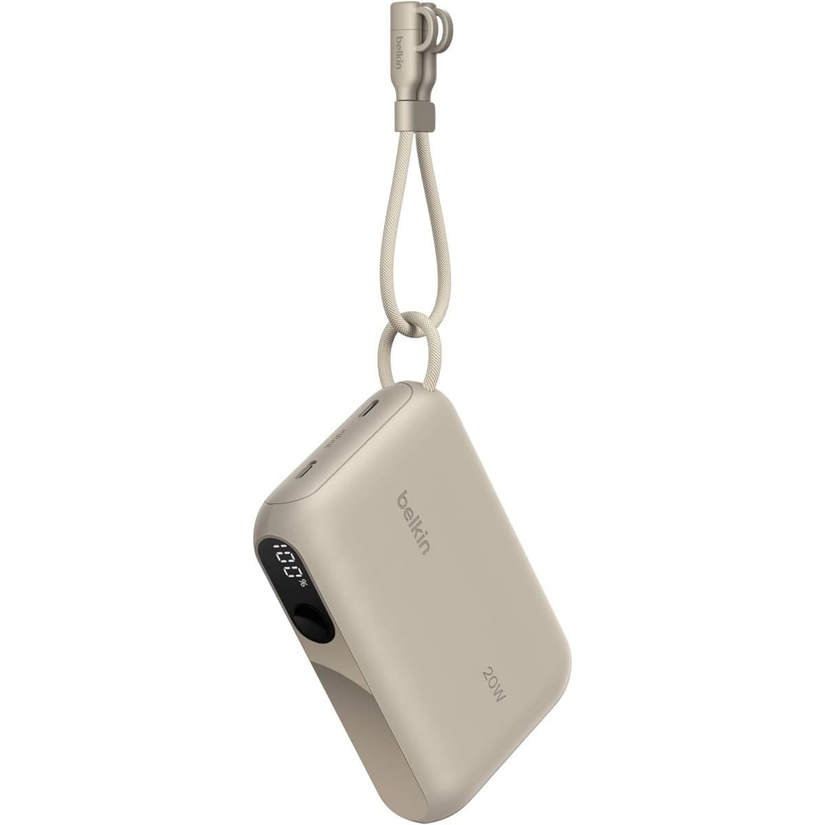 بيلكن باور بانك بوست تشارج PD بلون رملي بقدرة 20 واط وسعة 10000mAh مع شاشة رقمية وطقم كابل USB-C