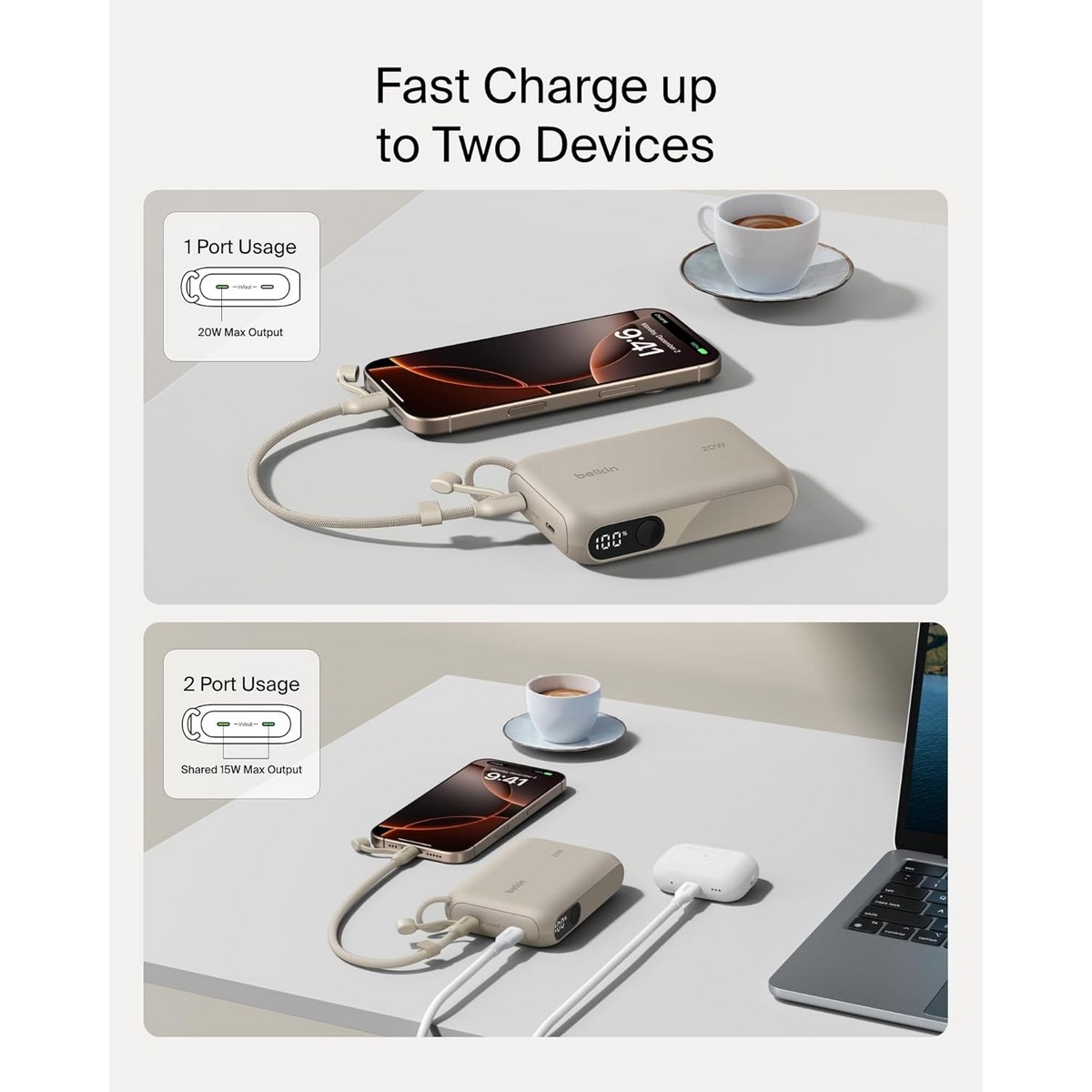 بيلكن باور بانك بوست تشارج PD بقدرة 20 واط وسعة 10000mAh مع شاشة رقمية وطقم كابل USB-C