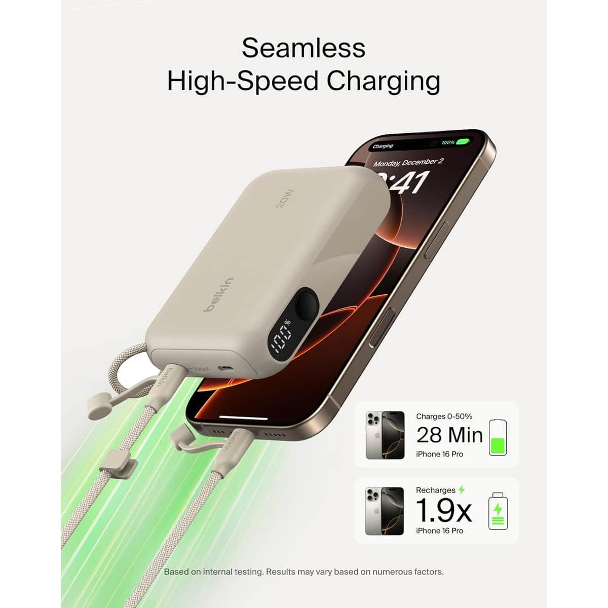 بيلكن باور بانك بوست تشارج PD بقدرة 20 واط وسعة 10000mAh مع شاشة رقمية وطقم كابل USB-C