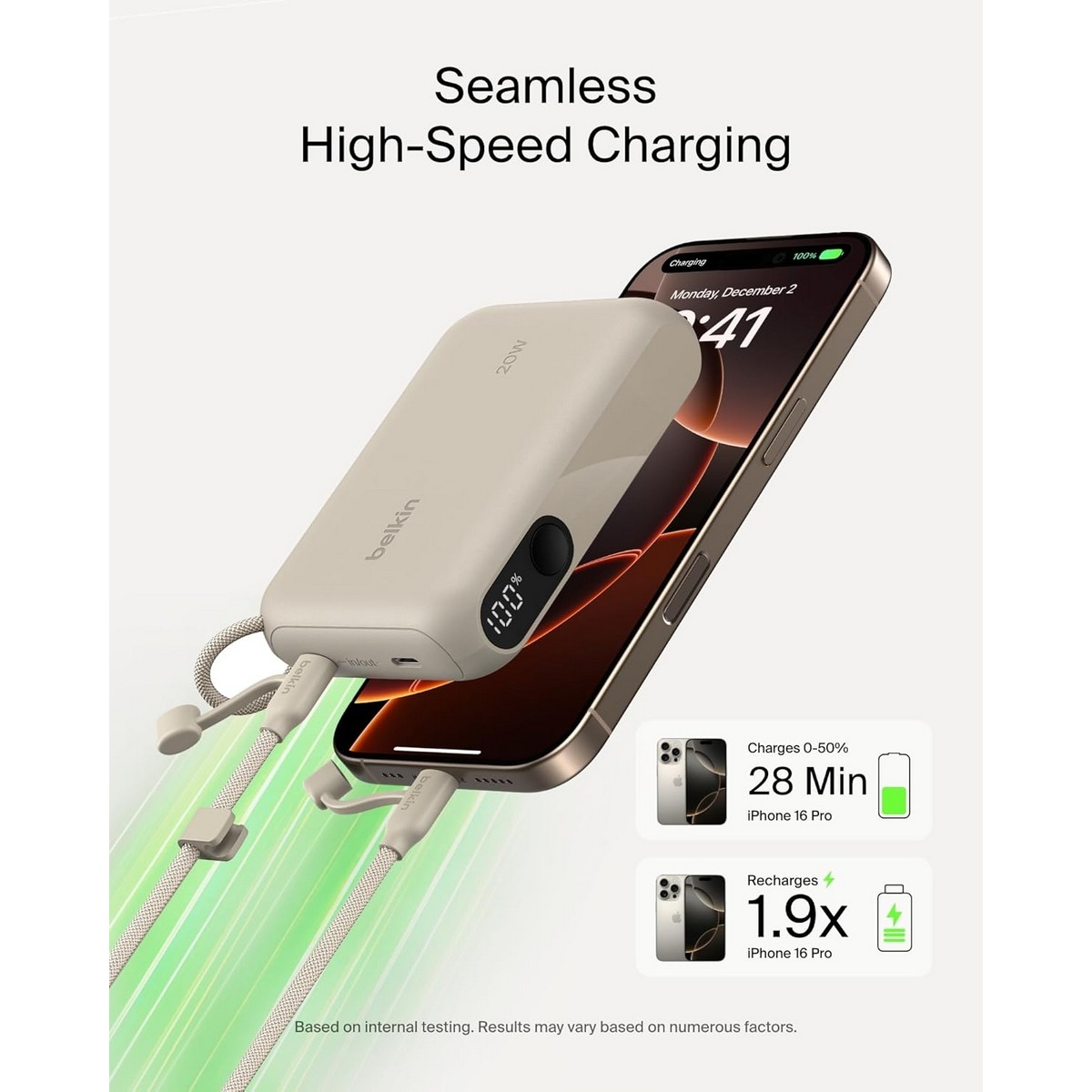 بيلكن باور بانك بوست تشارج PD بقدرة 20 واط وسعة 10000mAh مع شاشة رقمية وطقم كابل USB-C
