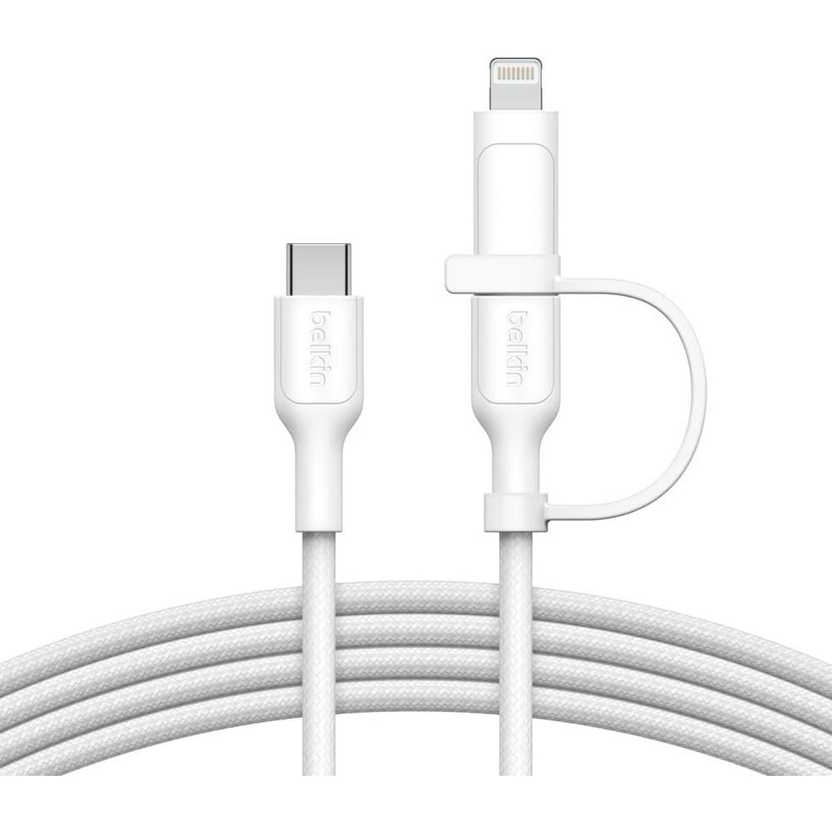 بيلكن كابل مضفر PCR 2 في 1 USB-C ولايتنينج أبيض بطول 1.5 متر