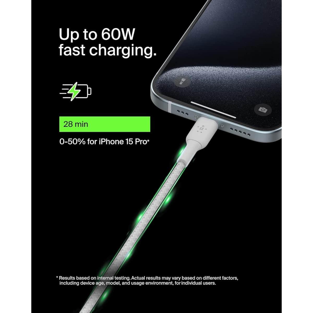 بيلكن كابل بوست تشارج مضفر USB-C إلى USB-C بقدرة 60 واط