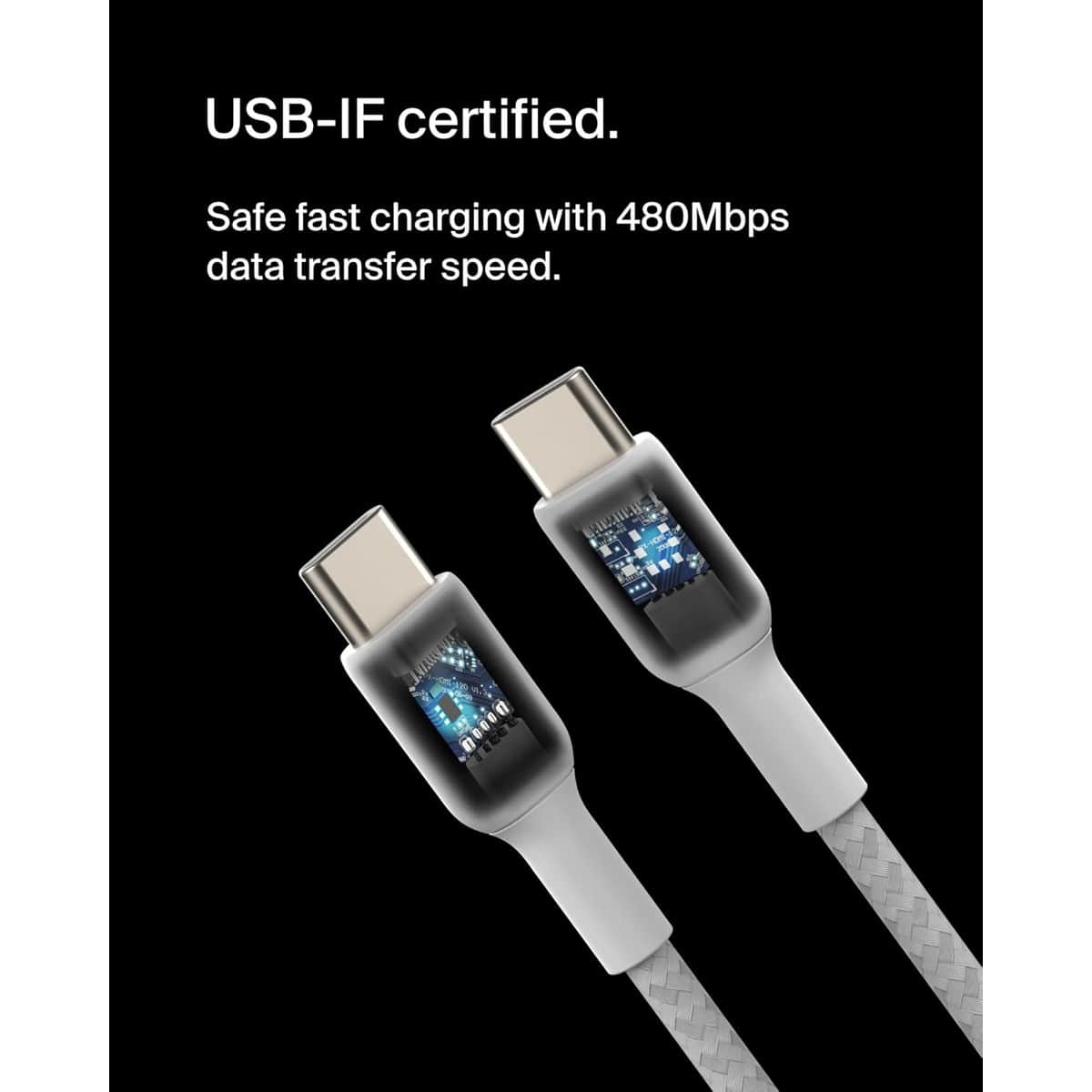 بيلكن كابل بوست تشارج مضفر USB-C إلى USB-C بقدرة 60 واط