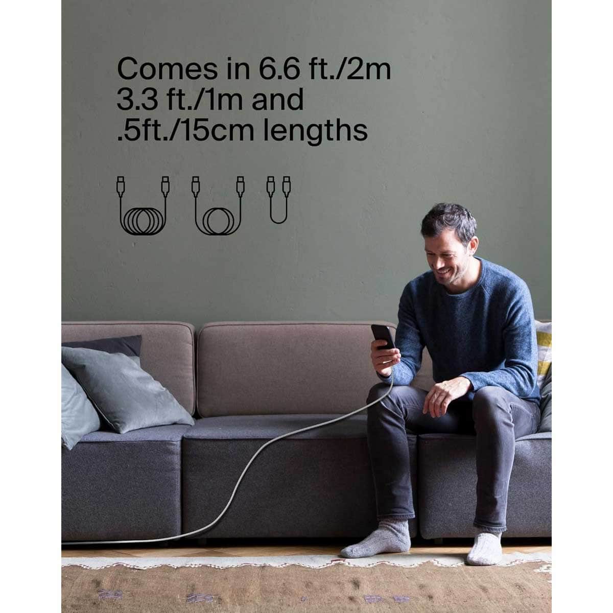 بيلكن كابل بوست تشارج مضفر USB-C إلى USB-C بقدرة 60 واط