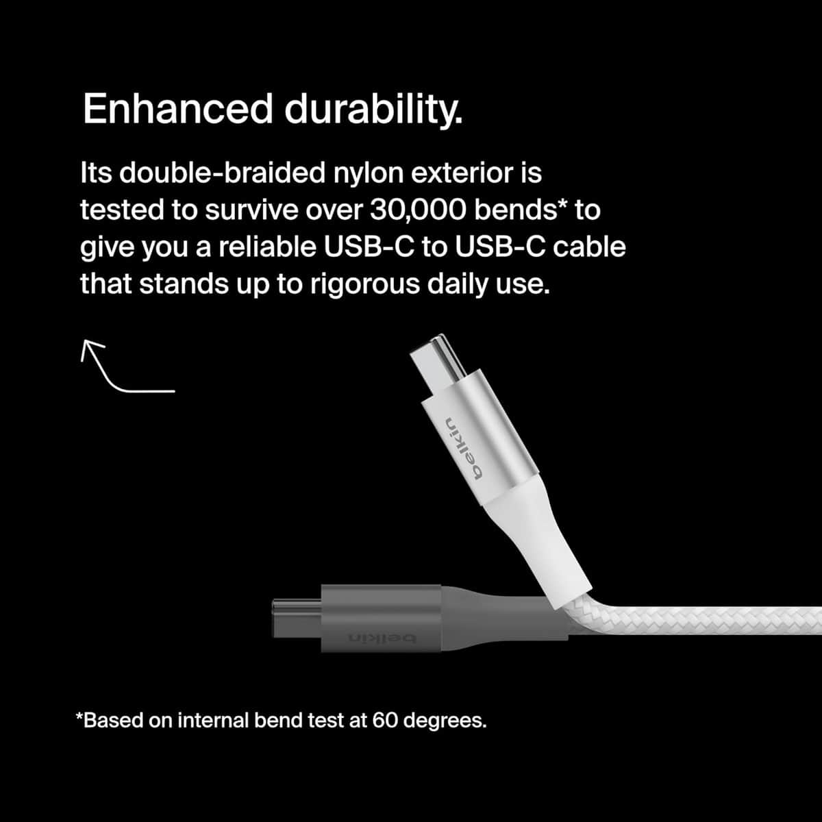 بيلكن كابل بوست تشارج مضفر USB-C إلى USB-C بقدرة 240 واط PD