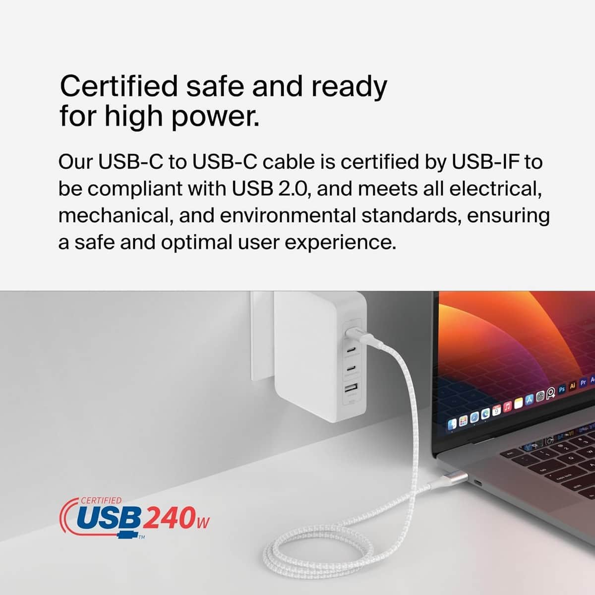 بيلكن كابل بوست تشارج مضفر USB-C إلى USB-C بقدرة 240 واط PD