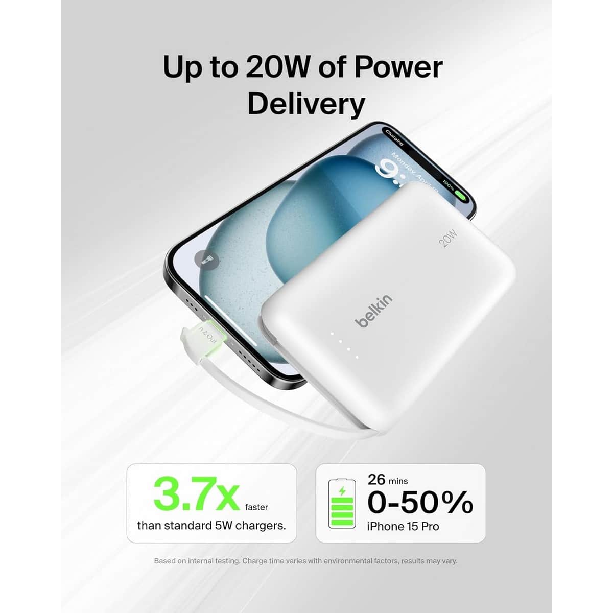 بيلكن باور بانك بوست تشارج بسعة 10000mAh مع كابل مدمج