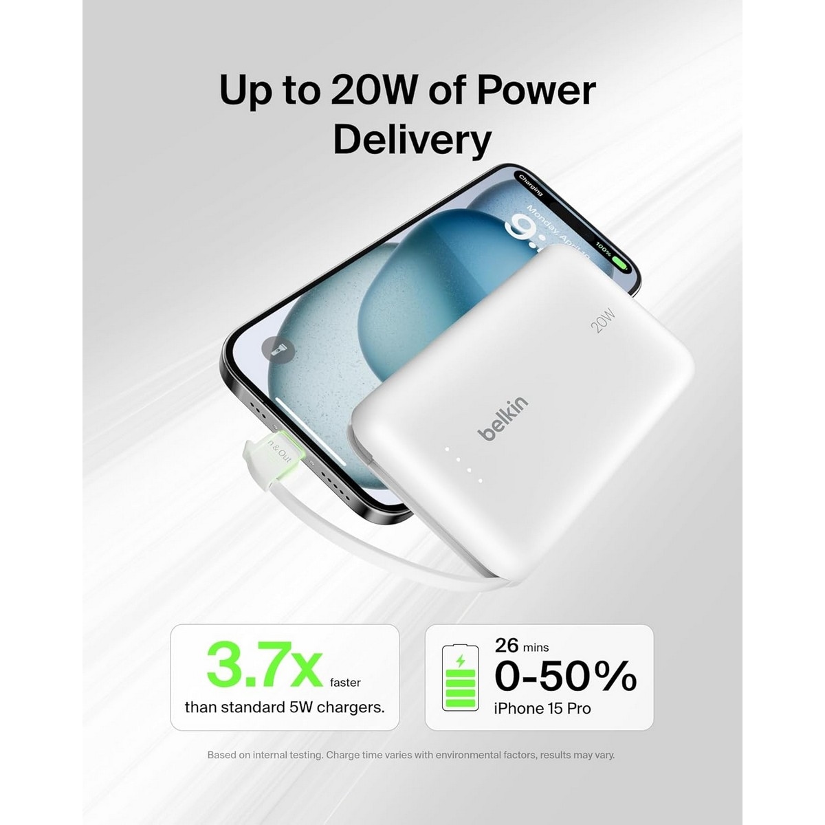 بيلكن باور بانك بوست تشارج بسعة 10000mAh مع كابل مدمج