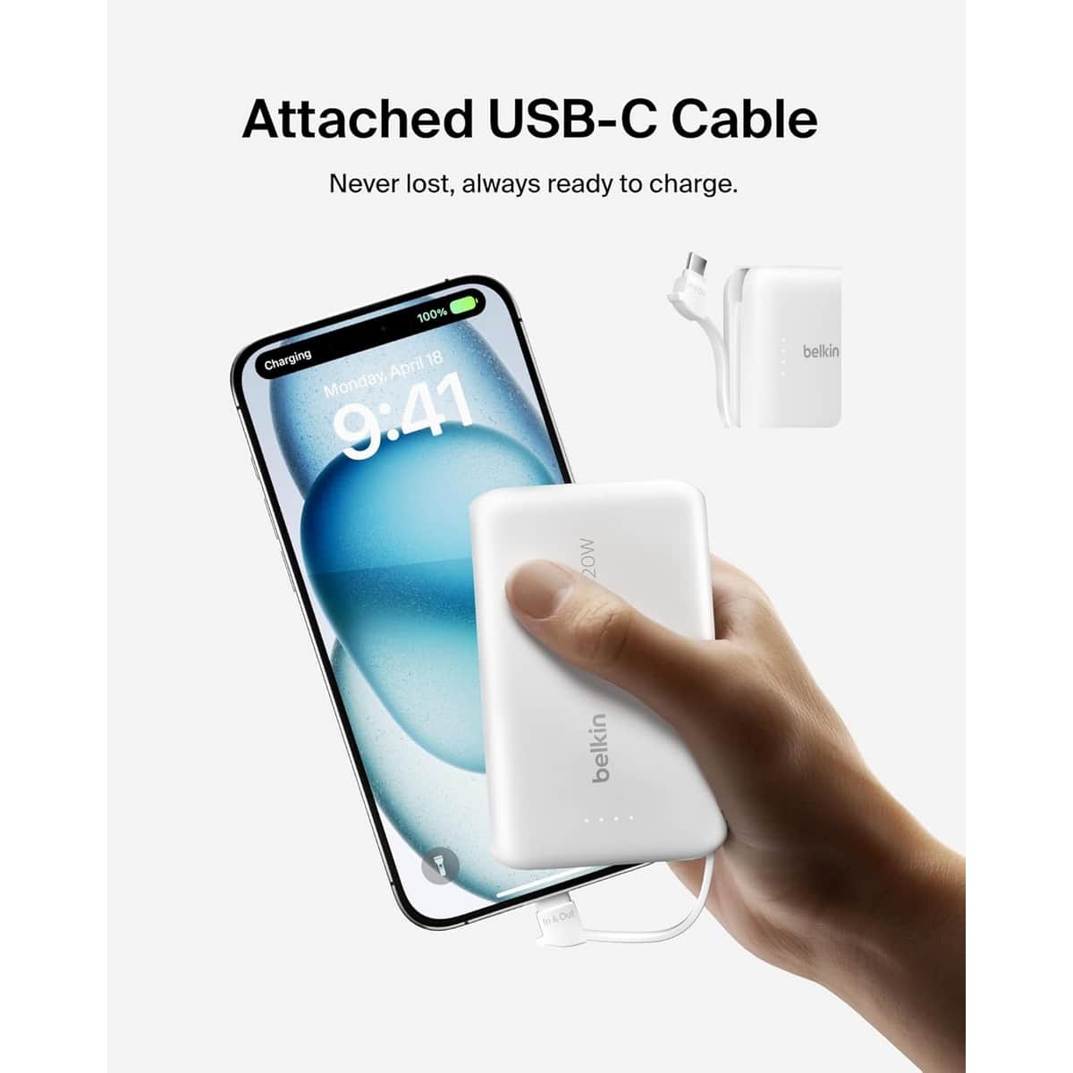 بيلكن باور بانك بوست تشارج بسعة 10000mAh مع كابل مدمج