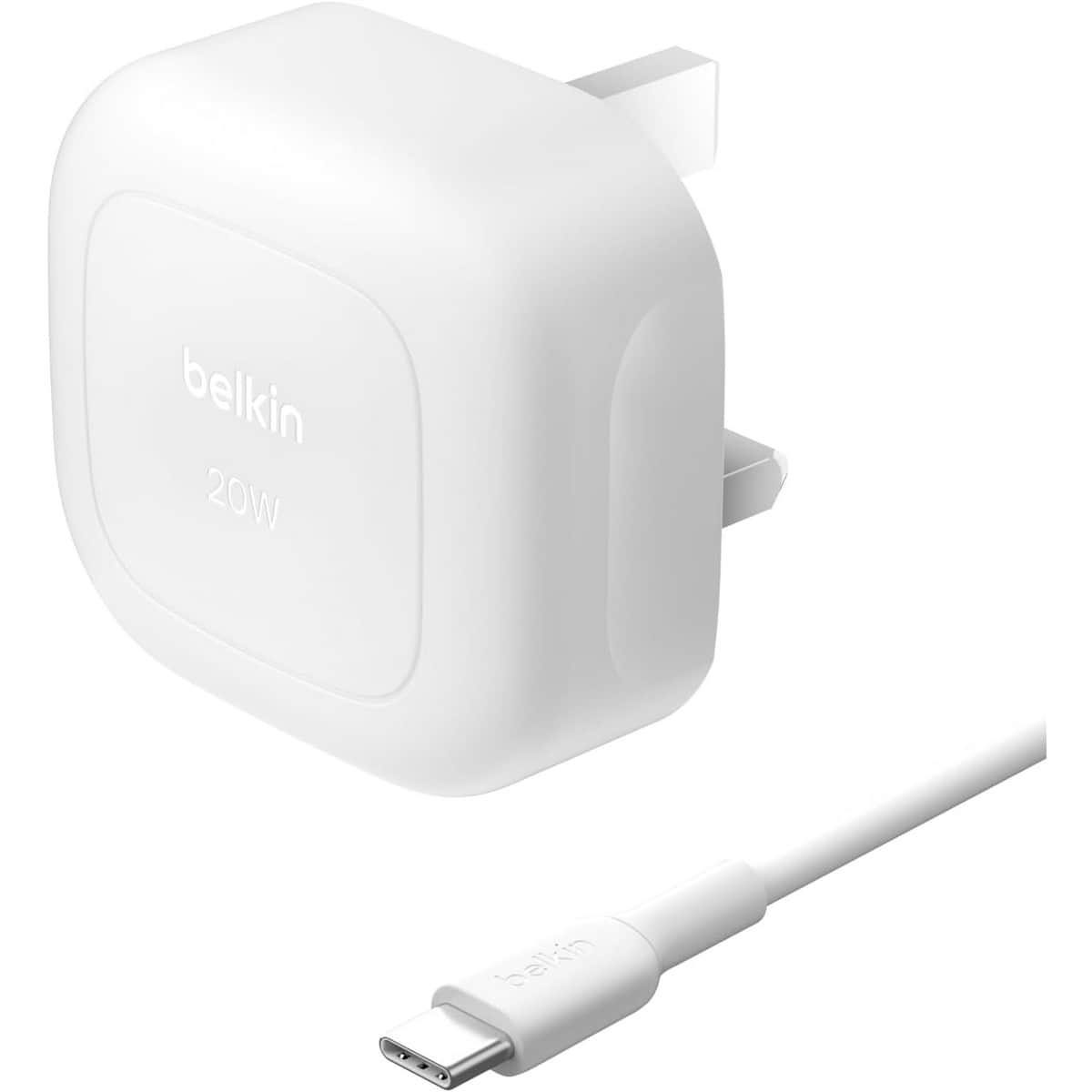Belkin White Boost Charge 20W USB-C Cube Wall Charger & 1m USB-C to USB-C Cable Set