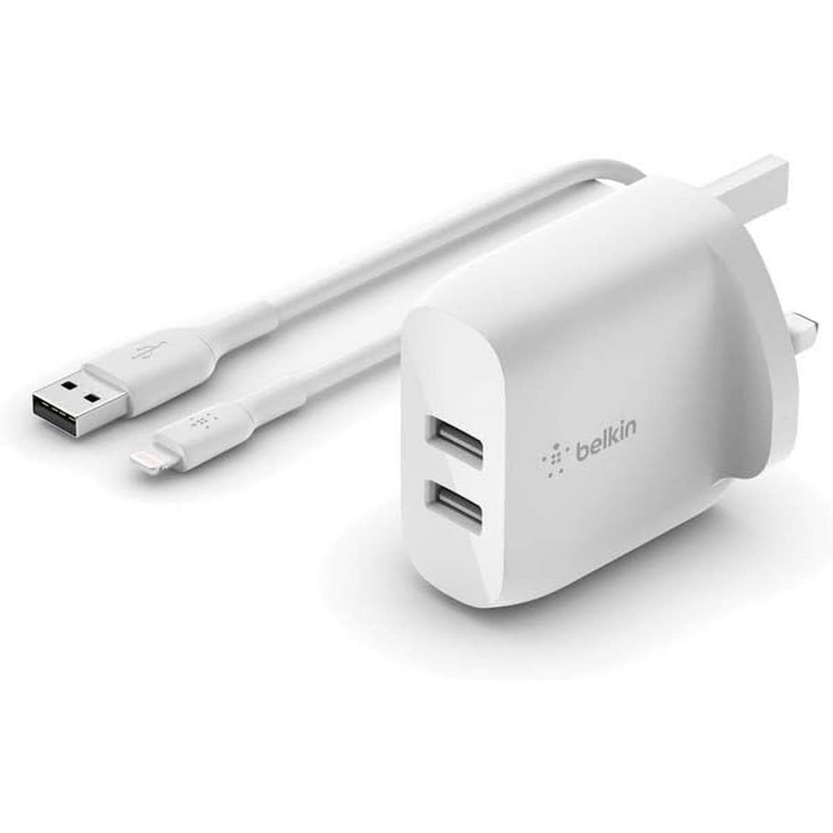 Belkin White Boost Charge 24W 2-Port USB-A Wall Charger & 1m Lightning Cable Set