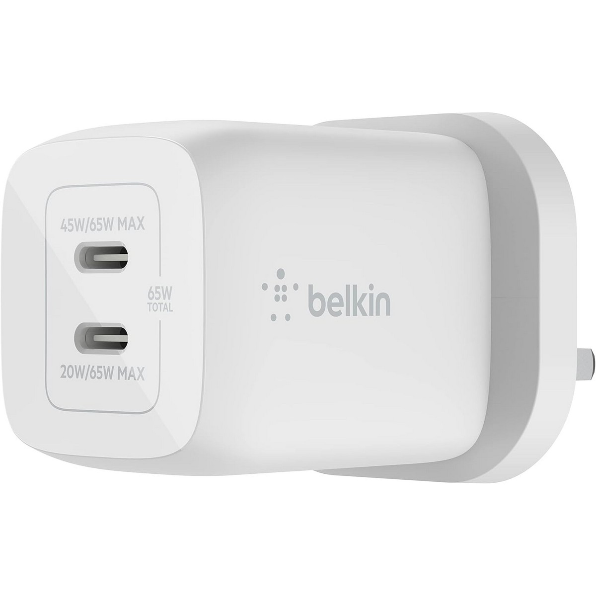 Belkin White Boost Charge GaN 65W 2-Port USB-C Wall Charger & 2m 5A USB-C to USB-C Cable Set