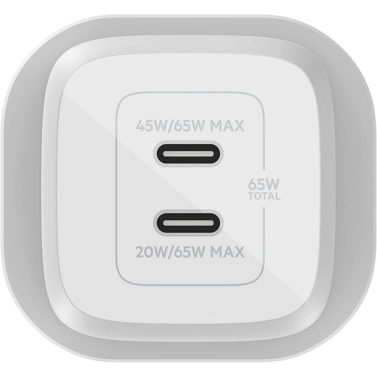 Belkin White Boost Charge GaN 65W 2-Port USB-C Wall Charger & 2m 5A USB-C to USB-C Cable Set