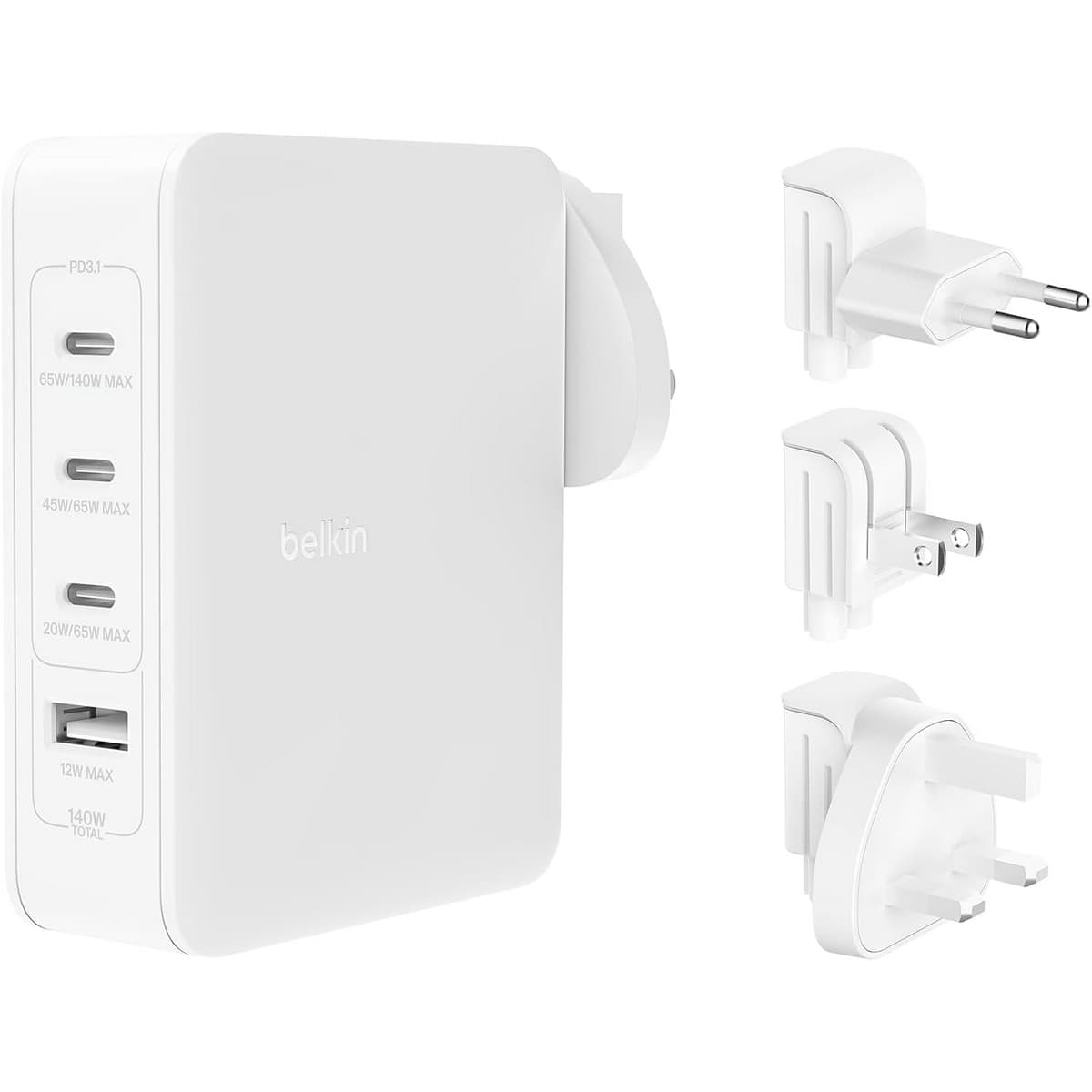 Belkin White Boost Charge Pro GaN 140W 4-Port USB-C Wall Charger
