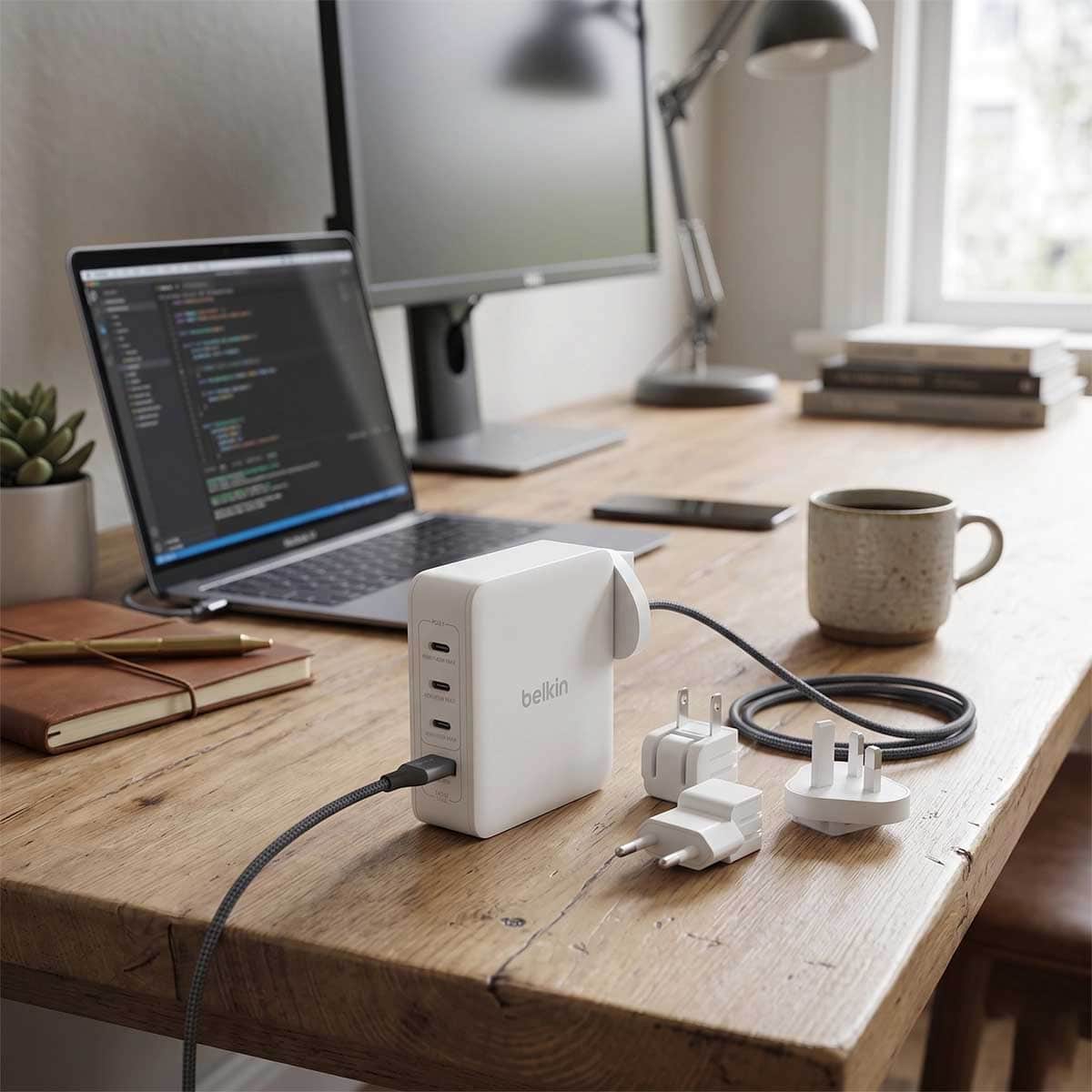 بيلكن أبيض بوست تشارج برو GaN شاحن حائط USB-C بـ 4 منافذ بقدرة 140 واط