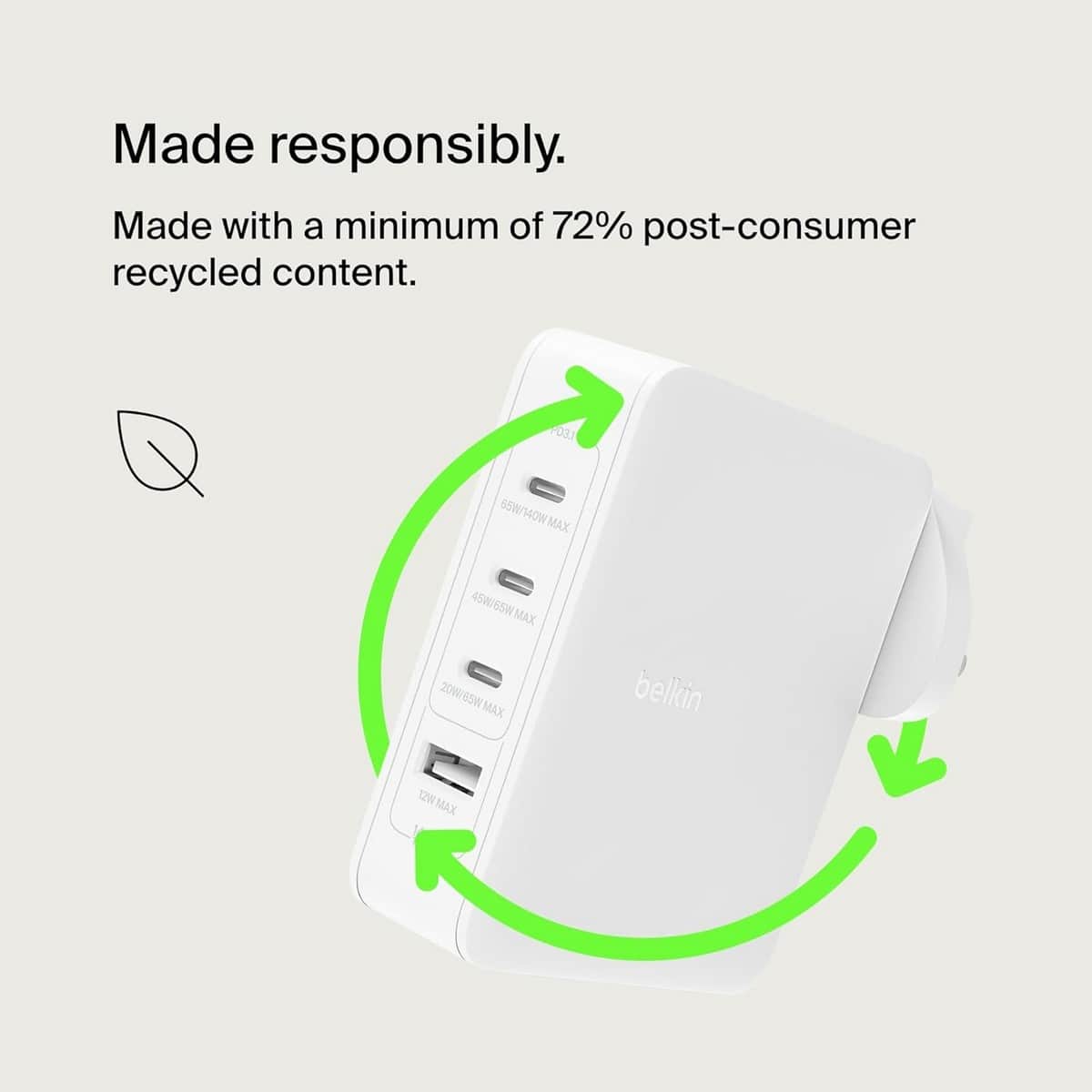 بيلكن أبيض بوست تشارج برو GaN شاحن حائط USB-C بـ 4 منافذ بقدرة 140 واط