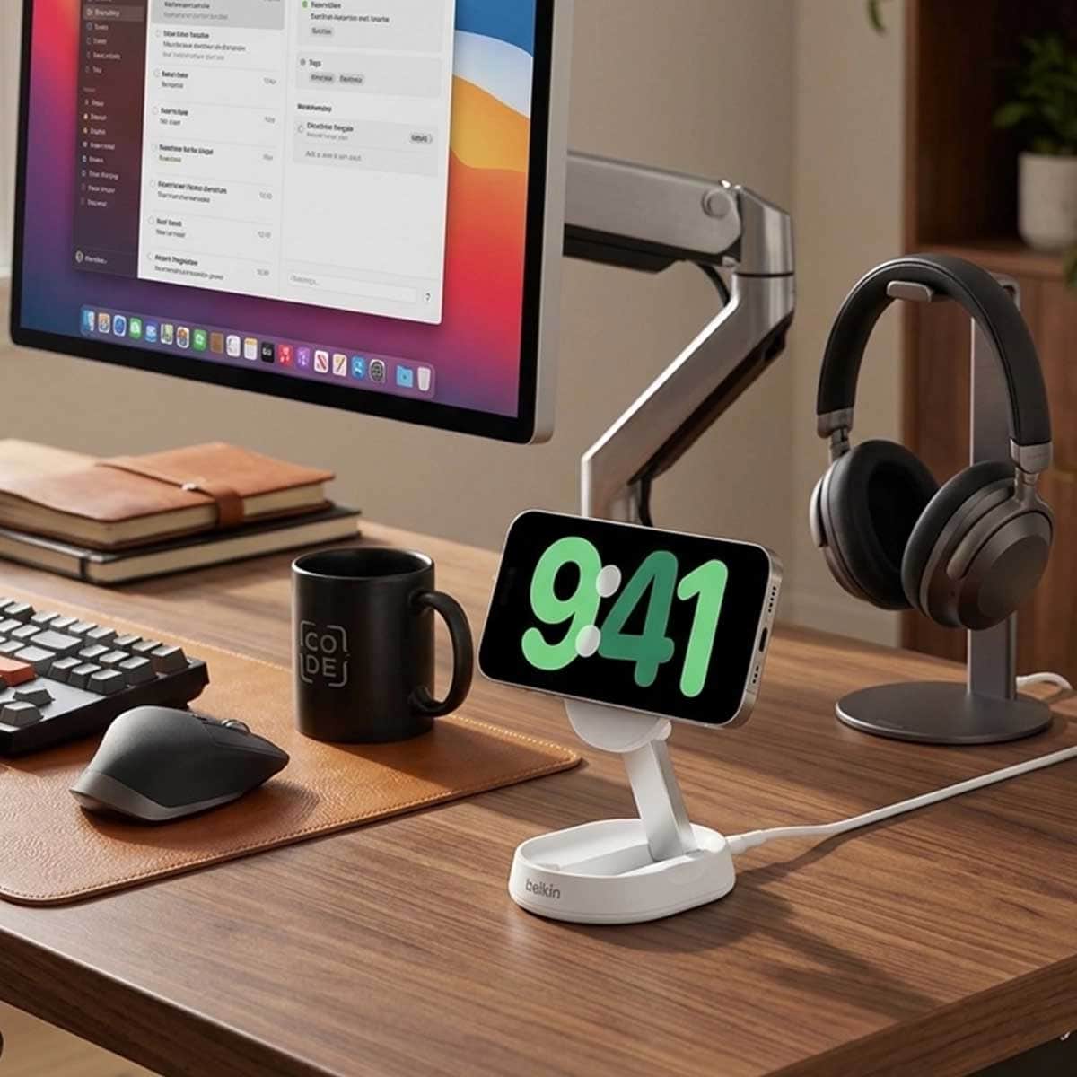 بيلكن حامل شحن لاسلكي مغناطيسي قابل للتحويل بوست تشارج برو Qi2 بقدرة 15 واط