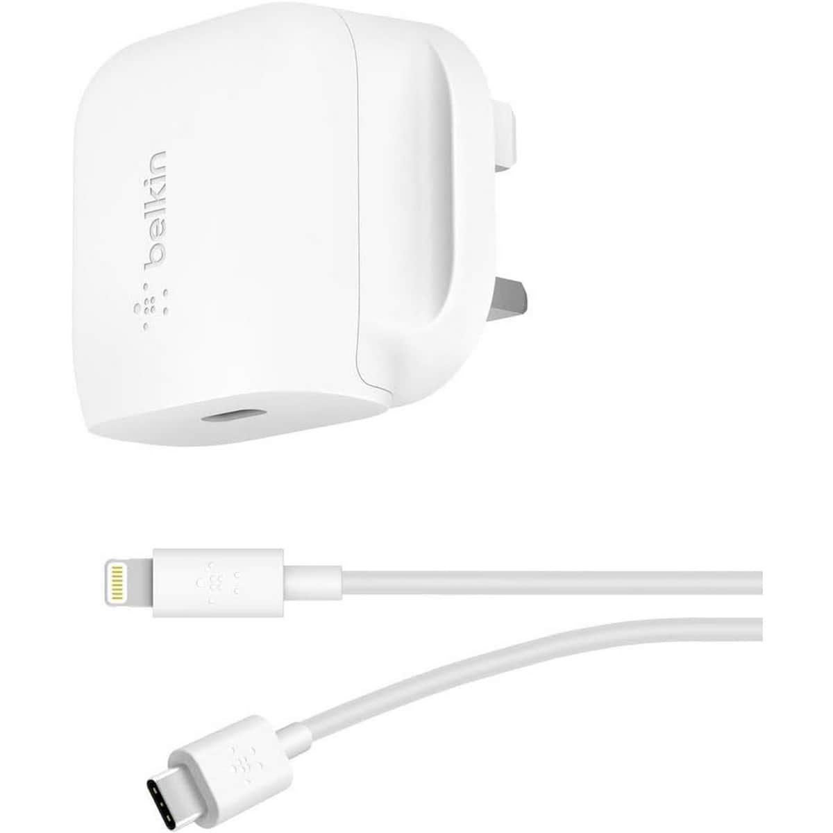 بيلكن أبيض بوست تشارجr PD 20W شاحن حائط USB-C مع طقم كابل Lightning