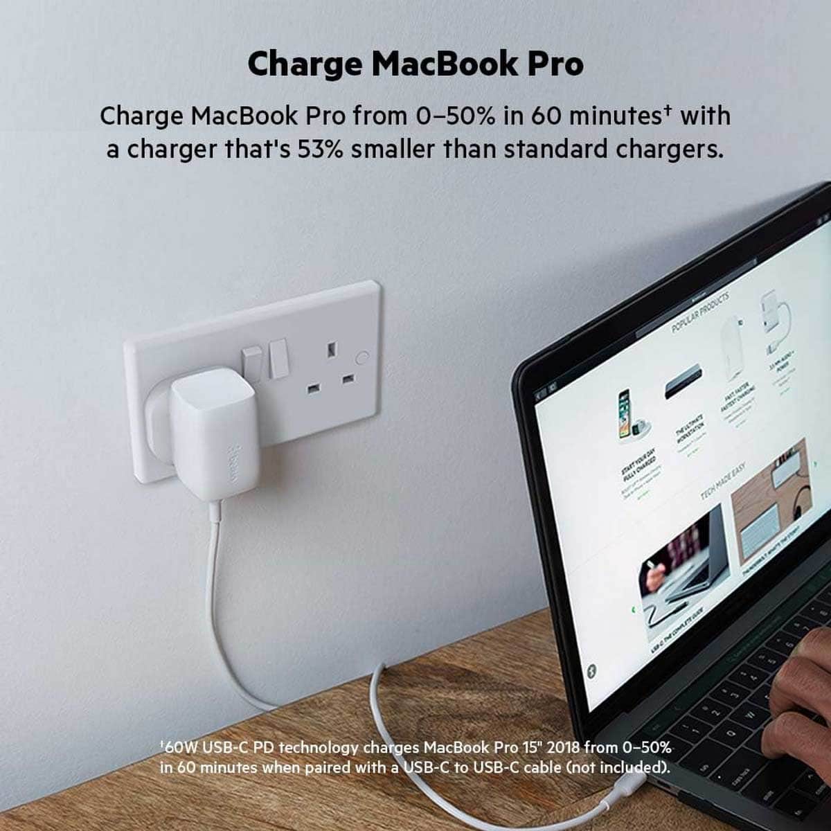 Belkin White GaN 60W USB-C Wall Charger