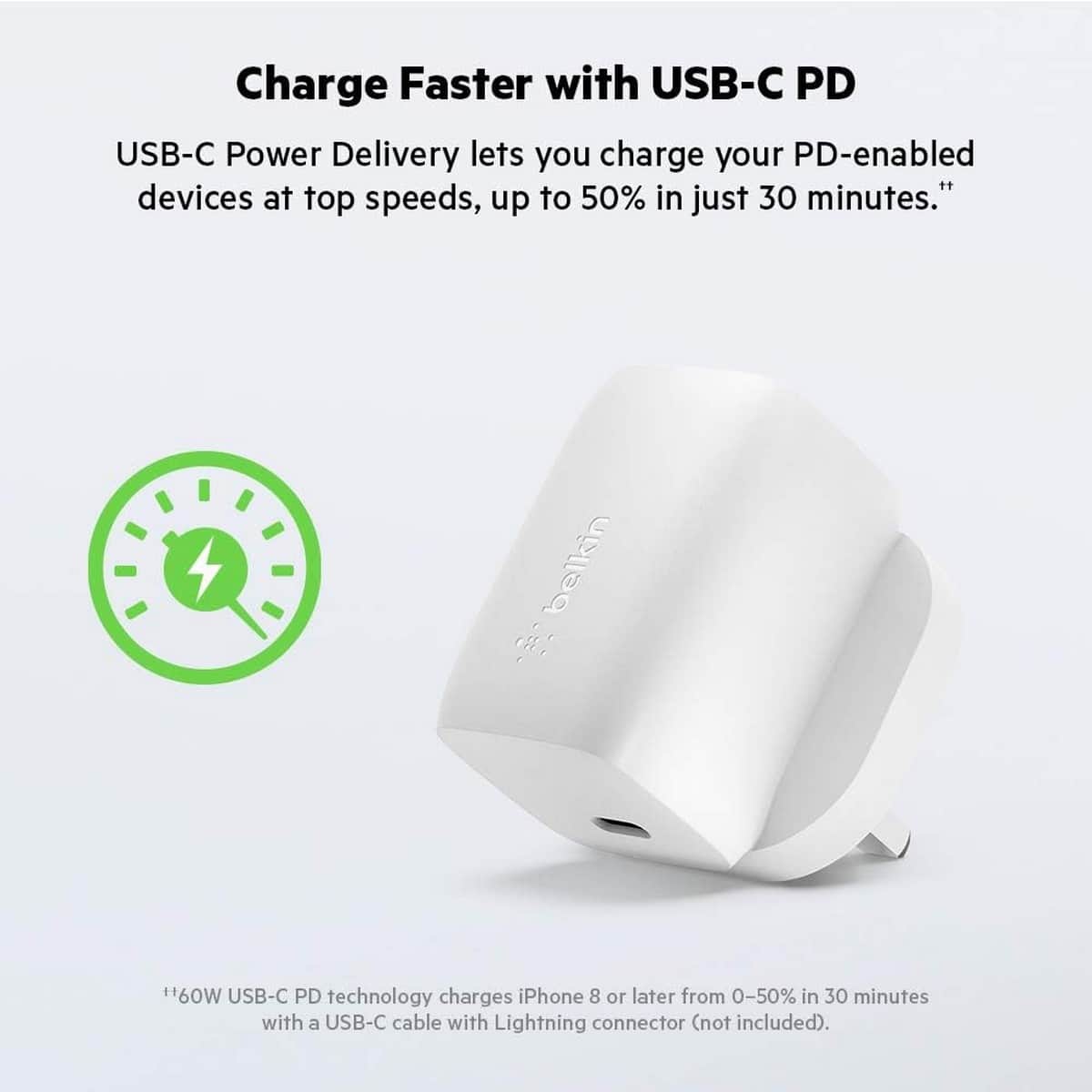Belkin White GaN 60W USB-C Wall Charger