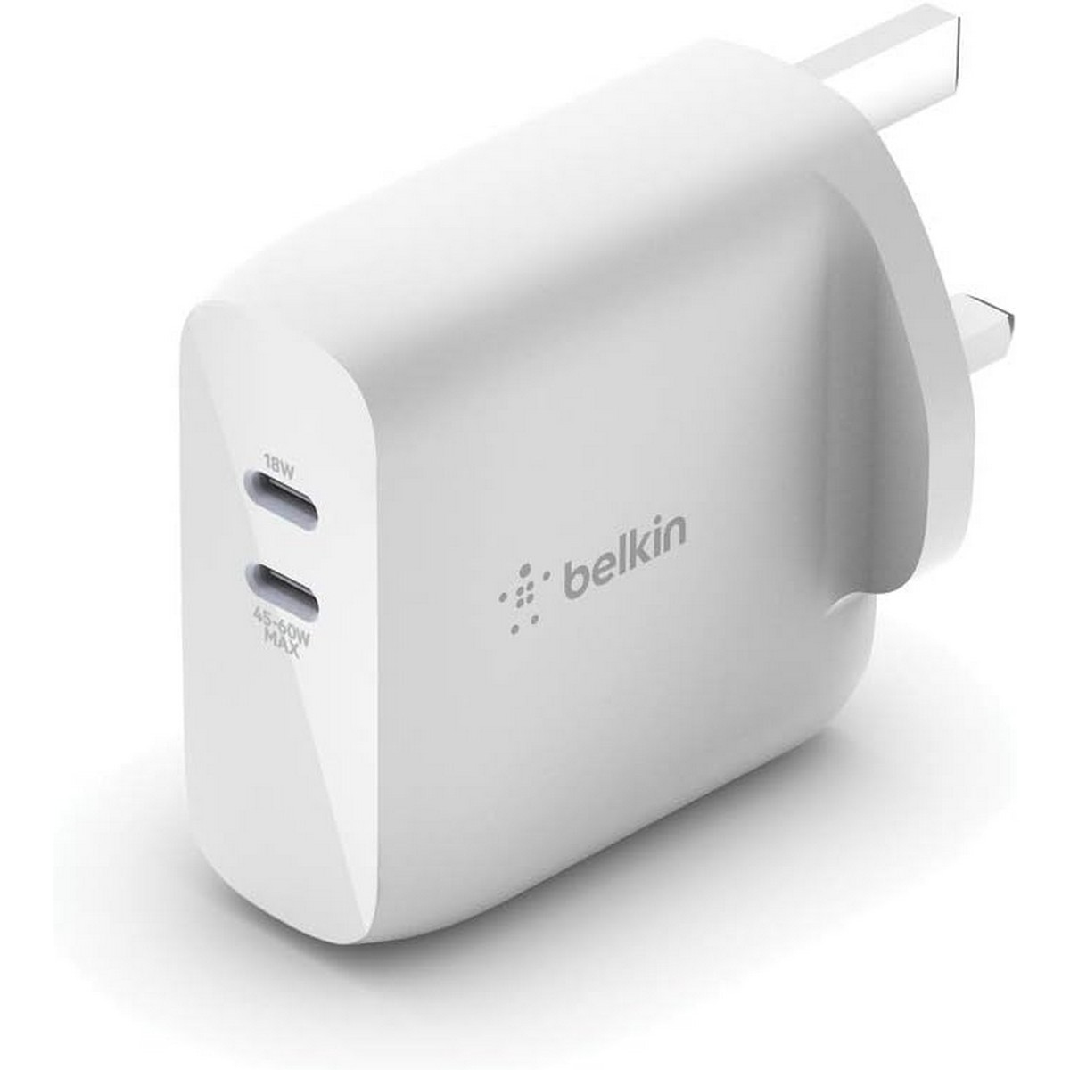 بيلكن أبيض شاحن حائط GaN بمنفذين USB-C بقدرة 63 واط