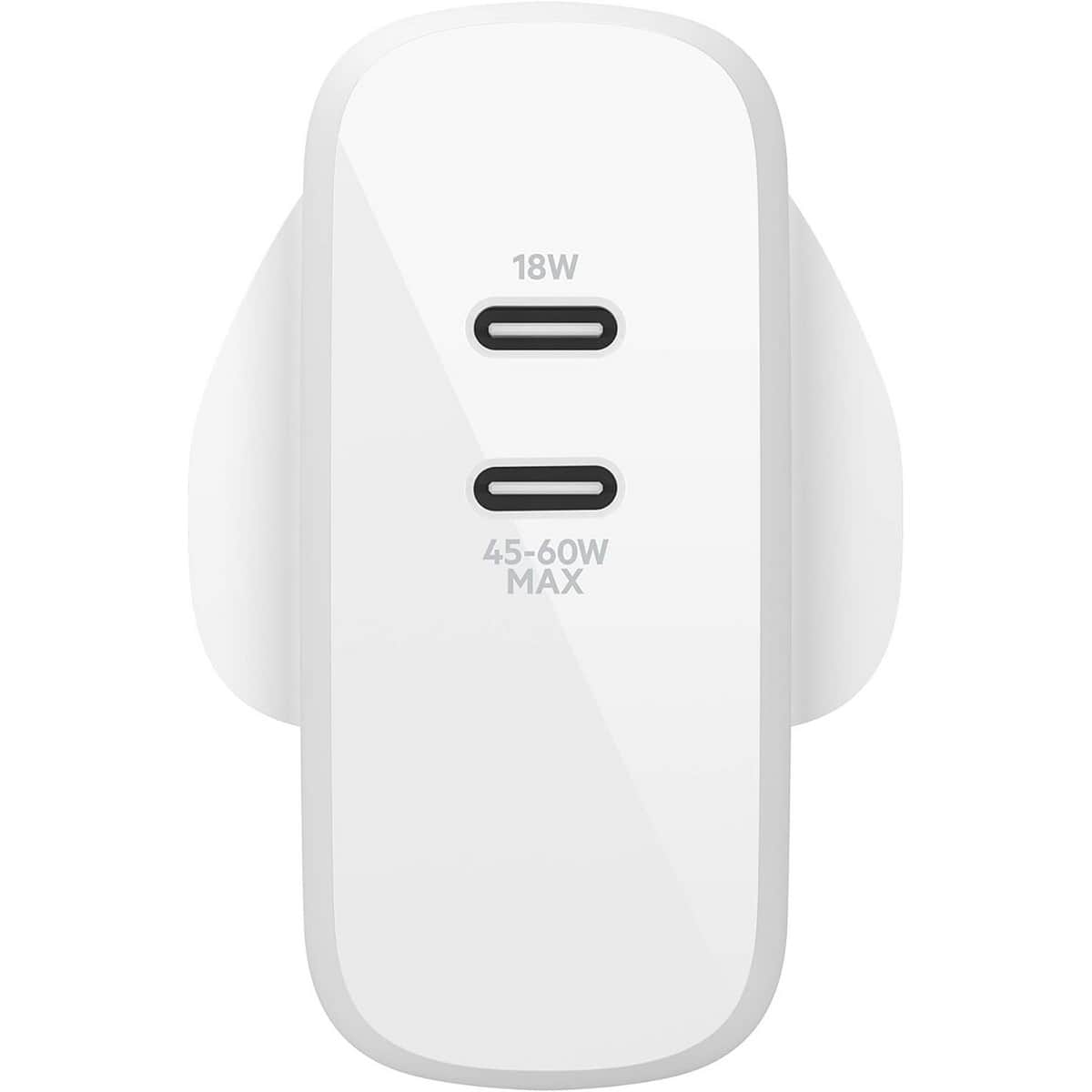 بيلكن أبيض شاحن حائط GaN بمنفذين USB-C بقدرة 63 واط