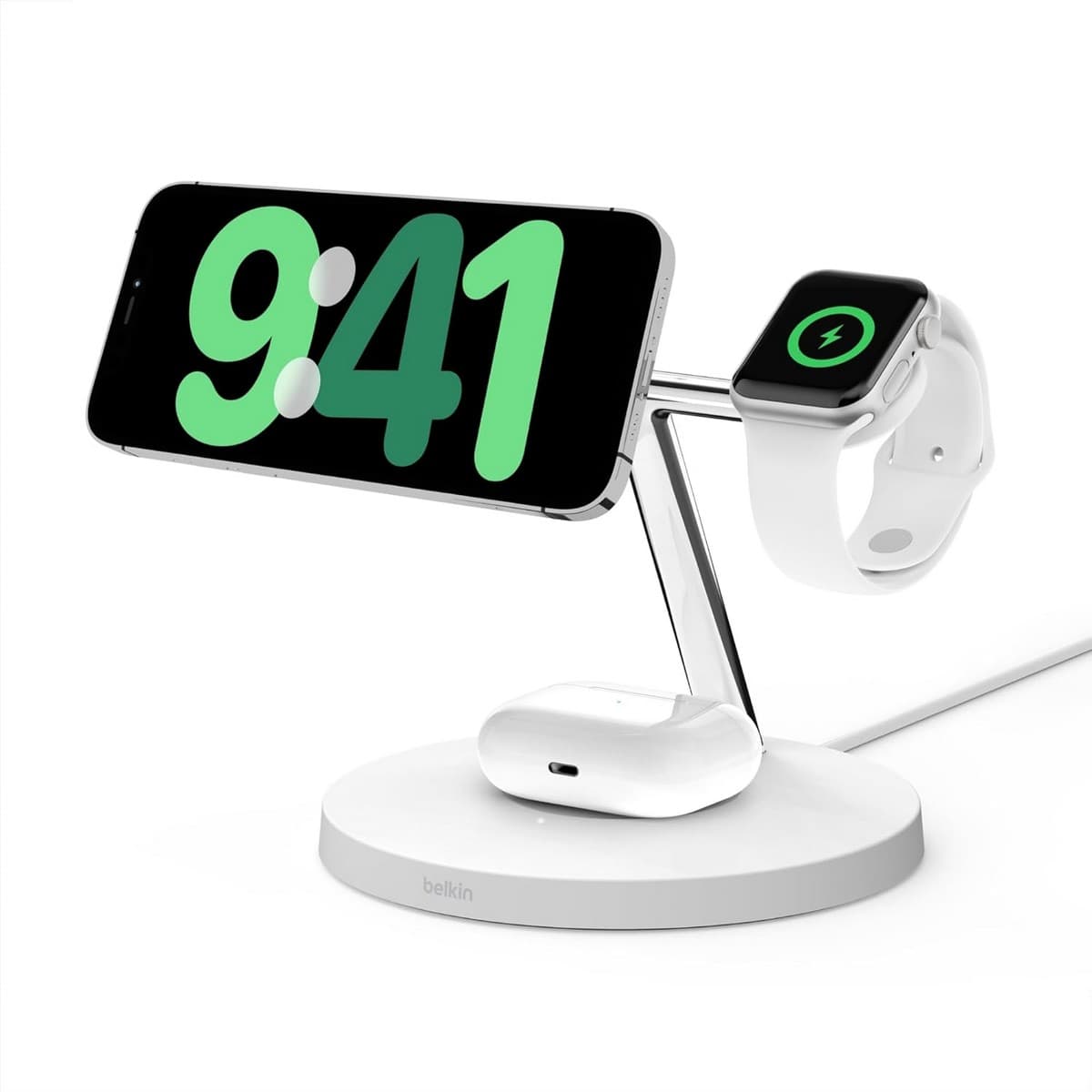 Belkin White MagSafe 15W 3-in-1 Wireless Charging Stand