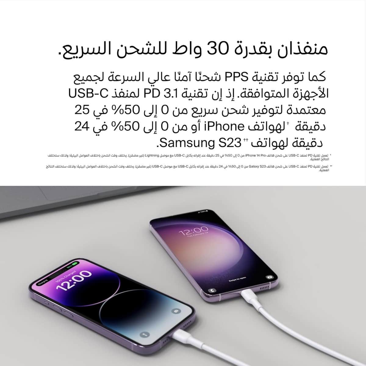 بيلكن أبيض PD 60W شاحن حائط USB-C مزدوج المنافذ