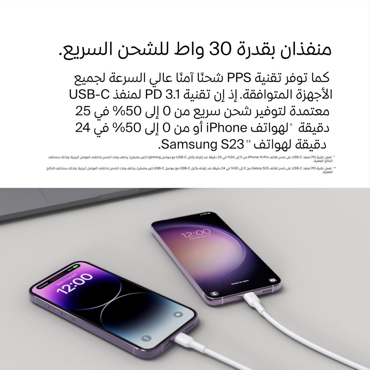 بيلكن أبيض PD 60W شاحن حائط USB-C مزدوج المنافذ