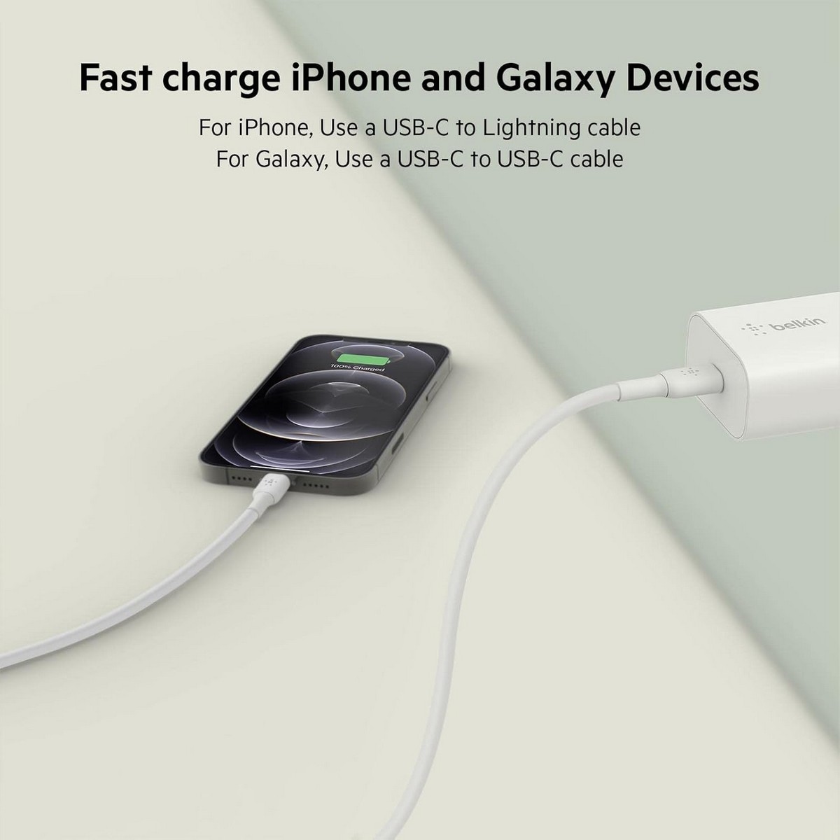 Belkin White PPS 25W USB-C Wall Charger & 1m USB-C to Lightning Cable Set