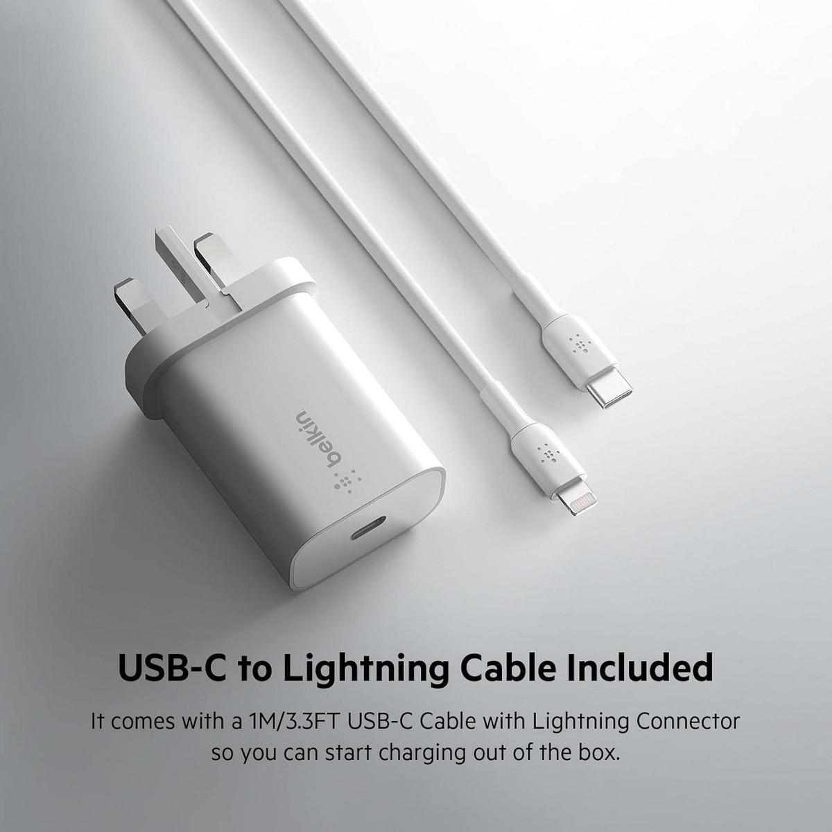 Belkin White PPS 25W USB-C Wall Charger & 1m USB-C to Lightning Cable Set