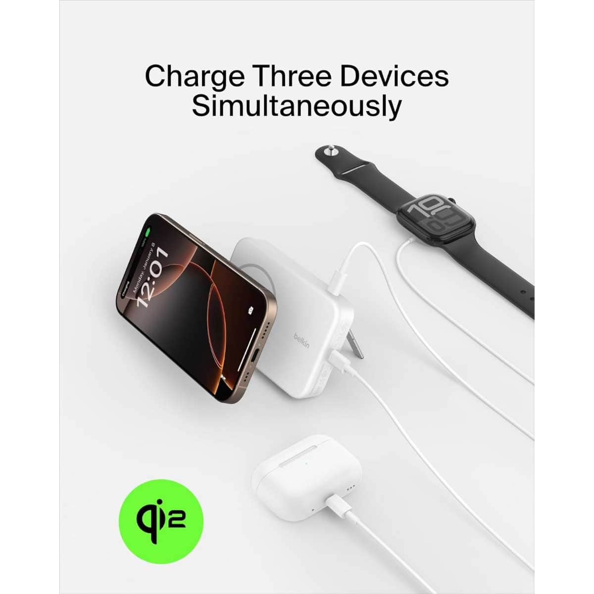 Belkin Qi2 10000mAh Magnetic Wireless Power Bank with Kickstand