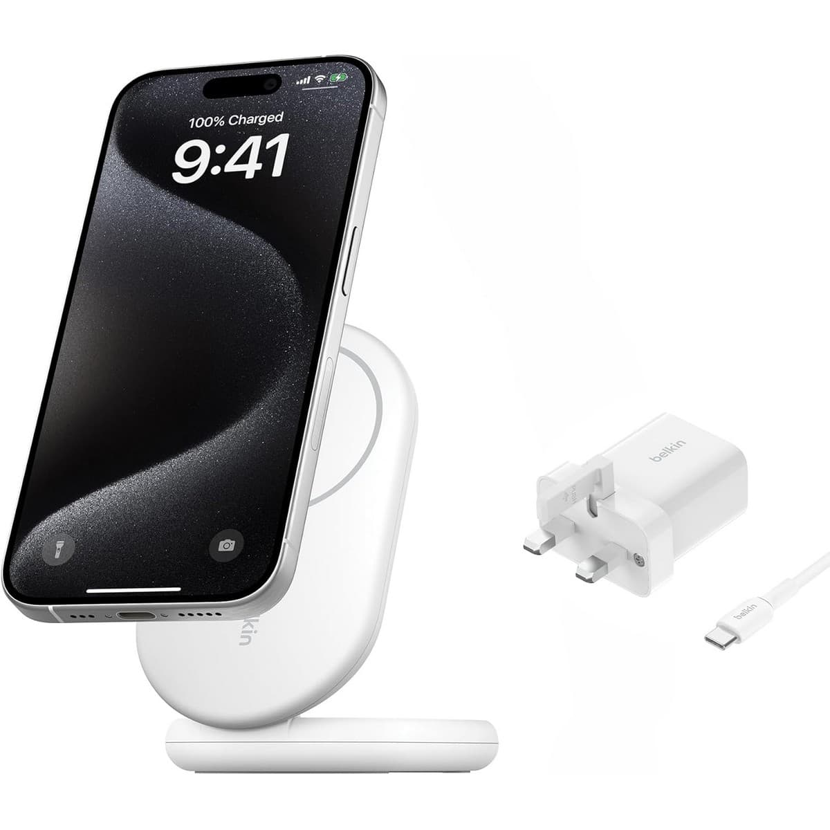 Belkin White Qi2 Magnetic Wireless Charging Stand