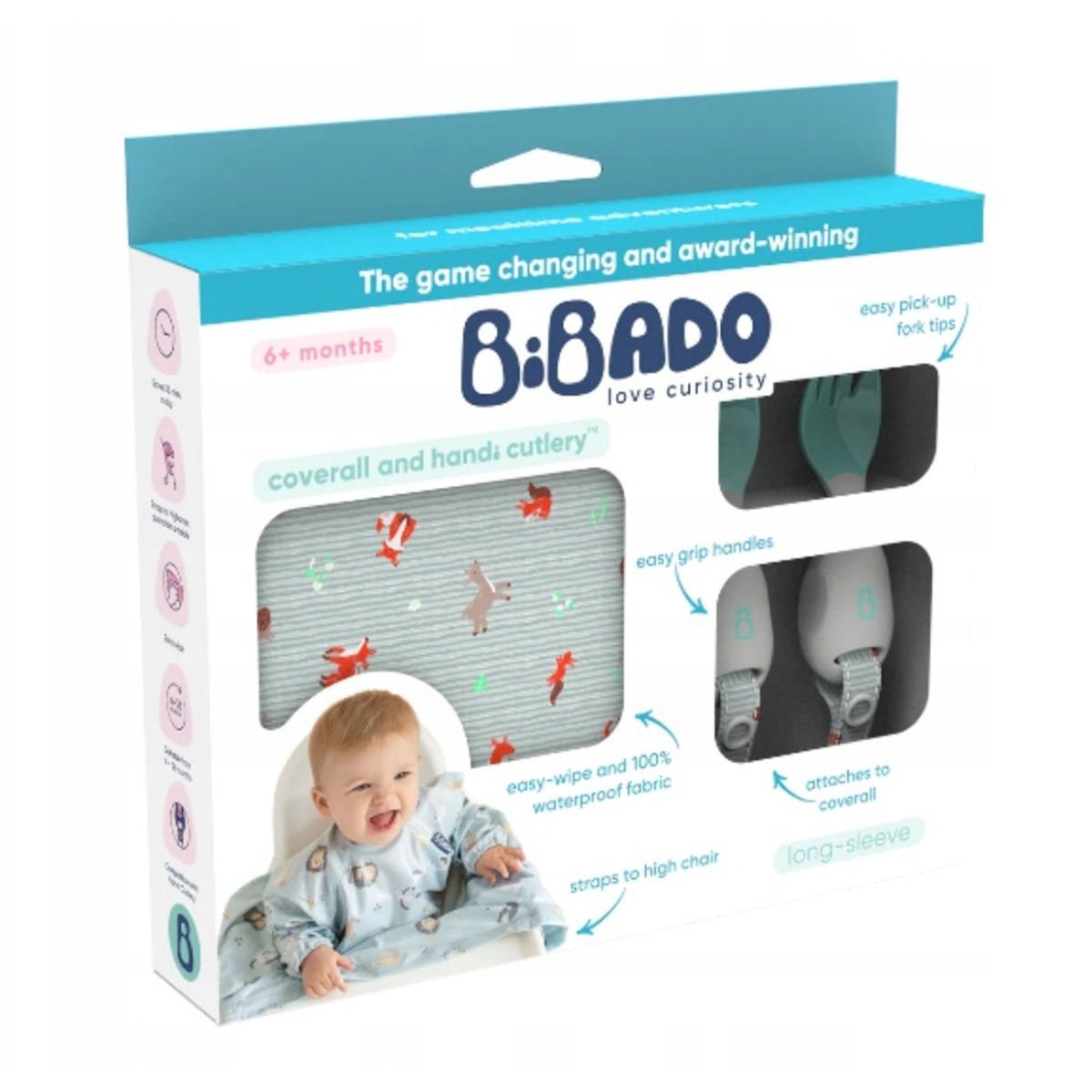 Bibado Coverall Bib & Attachable Handi Cutlery Set Unisex, 0-2 Years