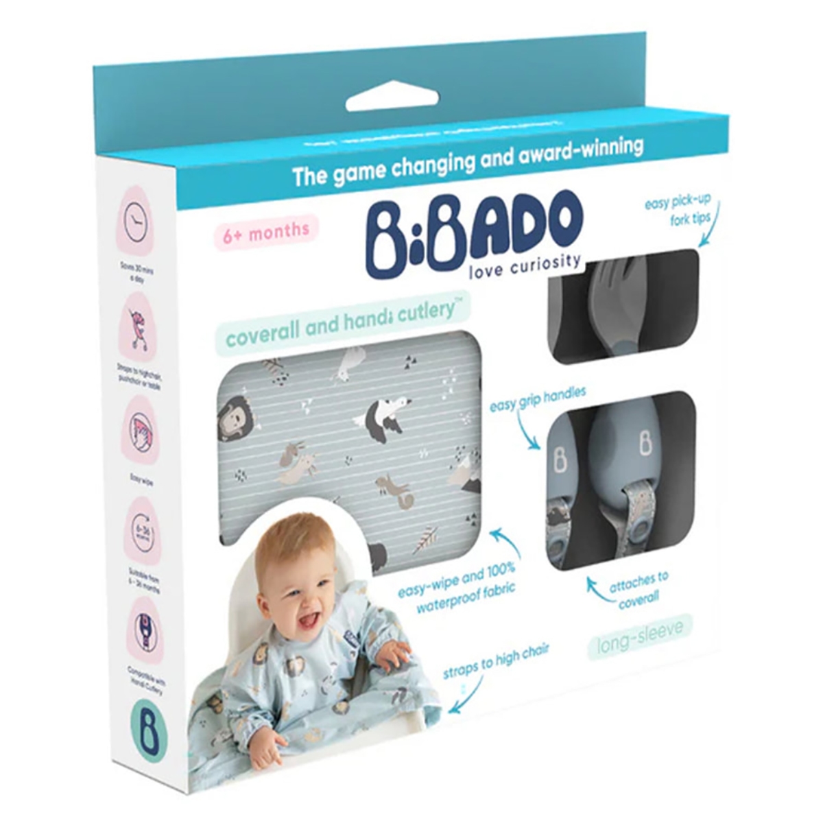 Bibado Coverall Bib & Handi Cutlery Set Unisex, 0-2 Years