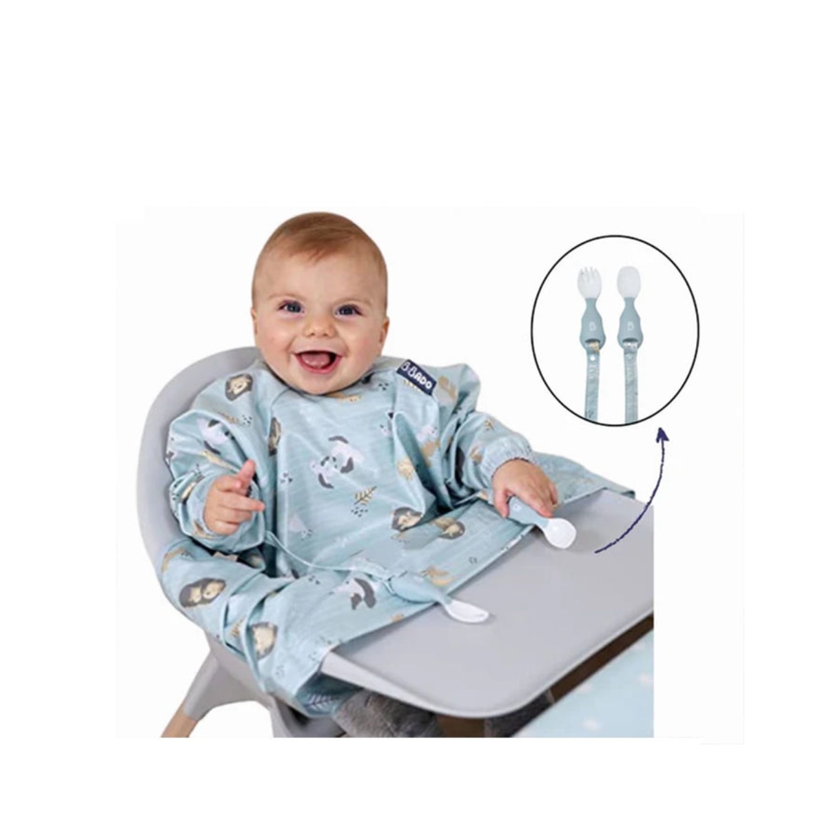Bibado Coverall Bib & Handi Cutlery Set Unisex, 0-2 Years