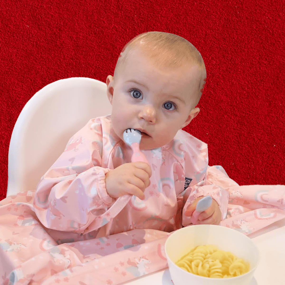 Bibado Coverall Bib & Pink Handi Cutlery Set Unisex, 0-2 Years