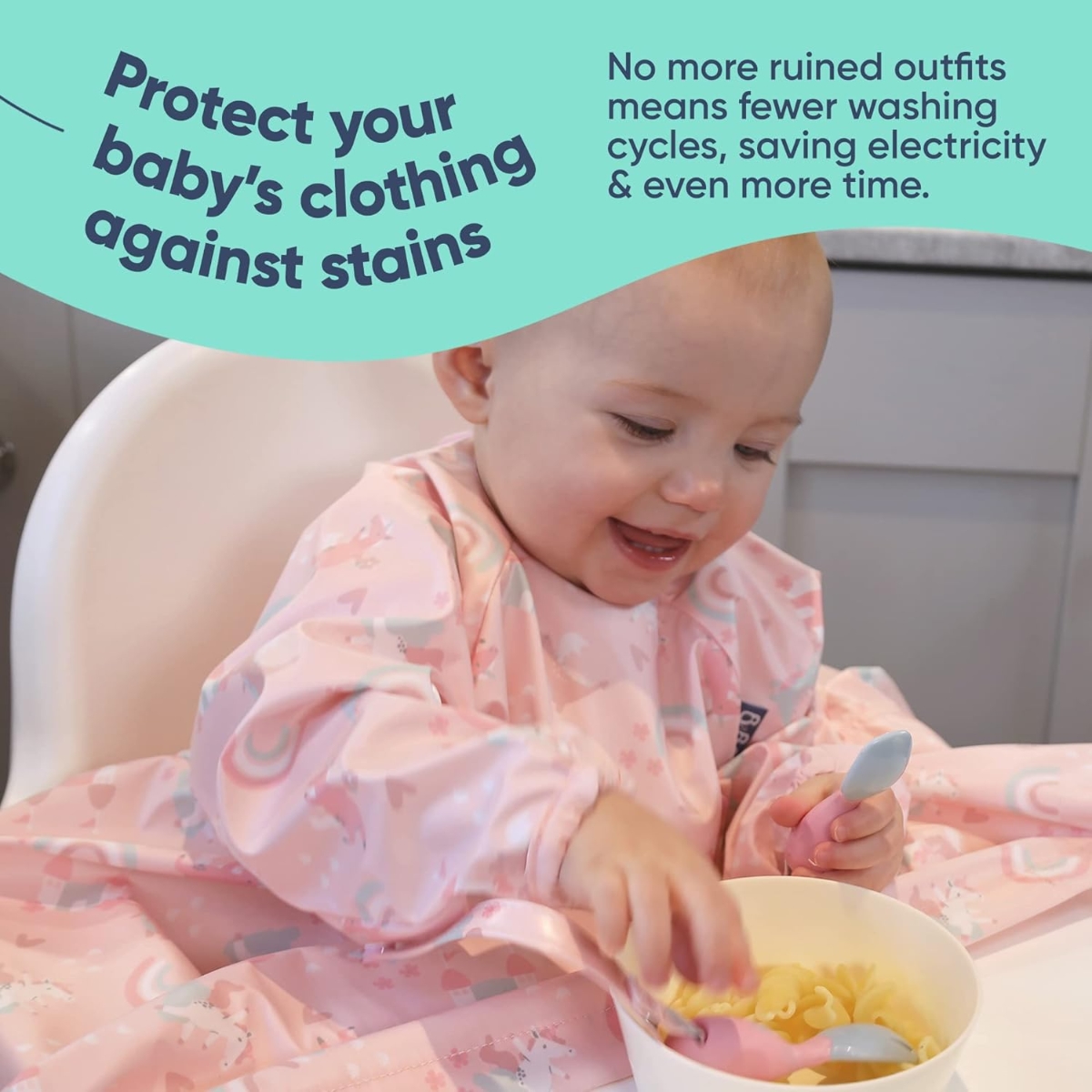 Bibado Coverall Bib & Pink Handi Cutlery Set Unisex, 0-2 Years