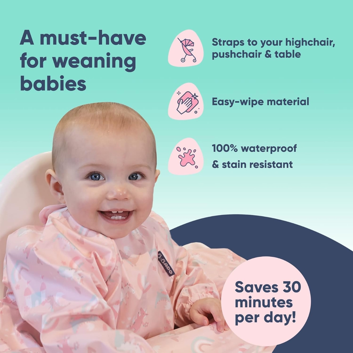 Bibado Coverall Bib & Pink Handi Cutlery Set Unisex, 0-2 Years