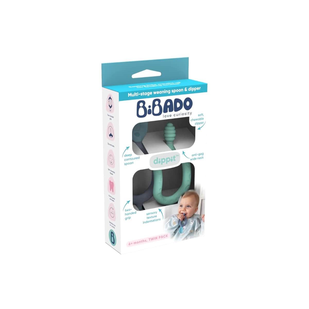Bibado Multi-Stage Dippit Weaning Cutlery Spoon Unisex, 0-2 Years, Pack of 2