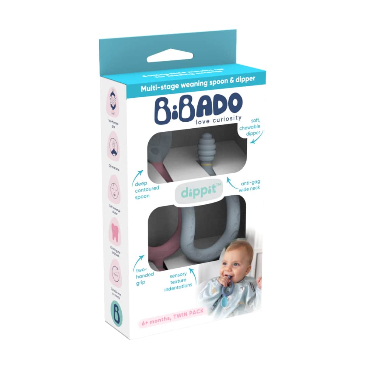 Bibado Multi-Stage Dippit Weaning Cutlery Spoon Unisex, 0-2 Years, Pack of 2