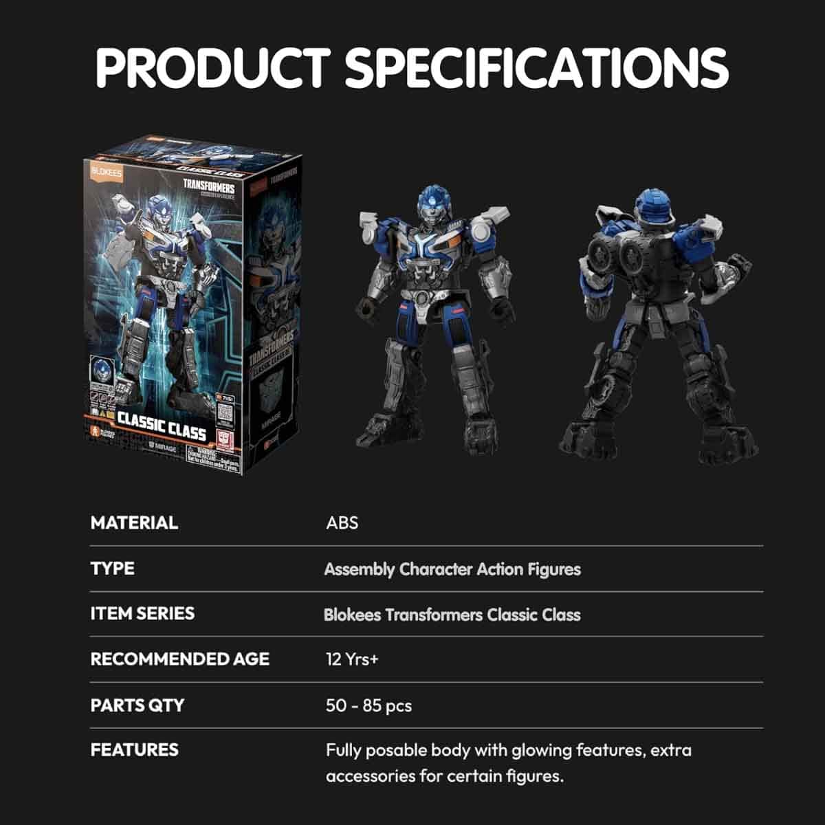 Blokees Transformers 4" 71151 Classic Class 06 Mirage Action Figure Model Kit Unisex, 13+ Years