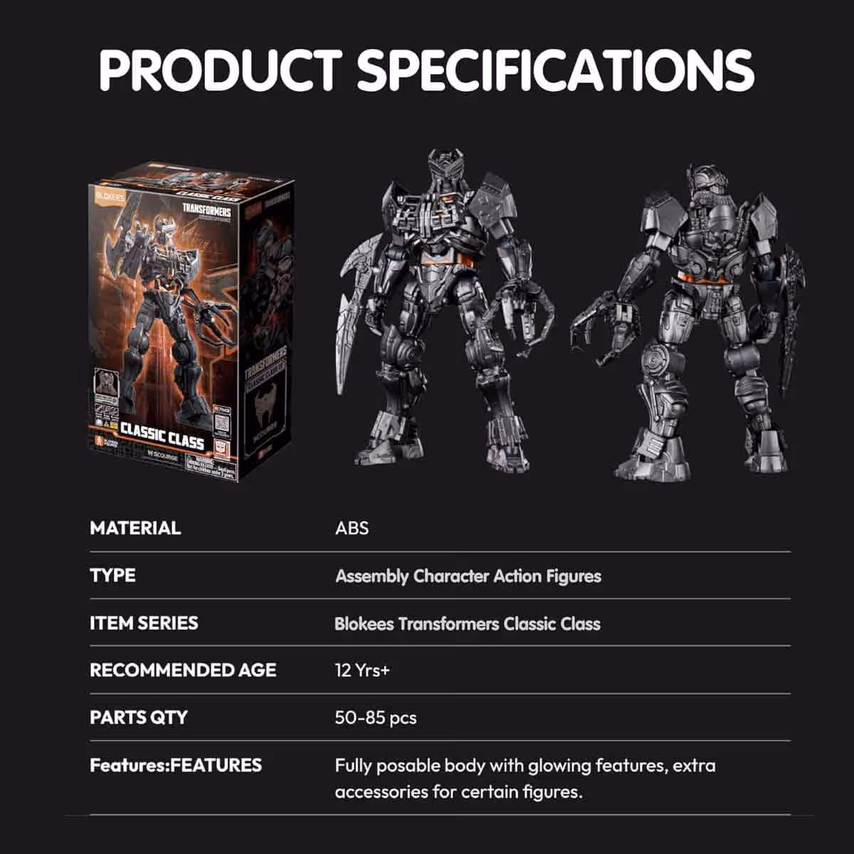 Blokees Transformers 5" 71143 Classic Class 03 Scourge Action Figure Model Kit Unisex, 13+ Years