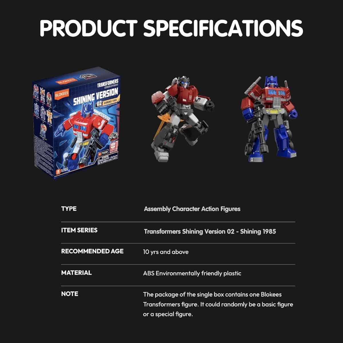 Blokees Transformers 71122 Shining Version 02 Shining 1985 Assorted Action Figure Model Kit Unisex, 13+ Years