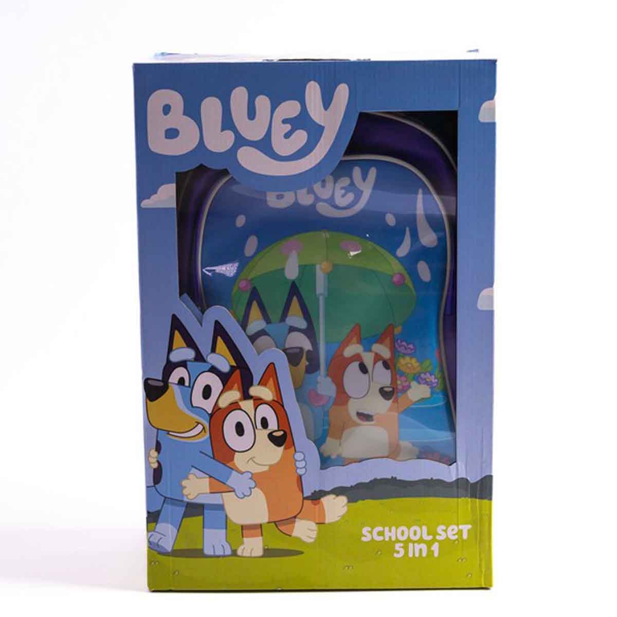 Bluey 16" Blue Trolley Bag Set with Lunch Bag, Pencil Case, Water Bottle & Lunch Box Girls, 5-7 Years