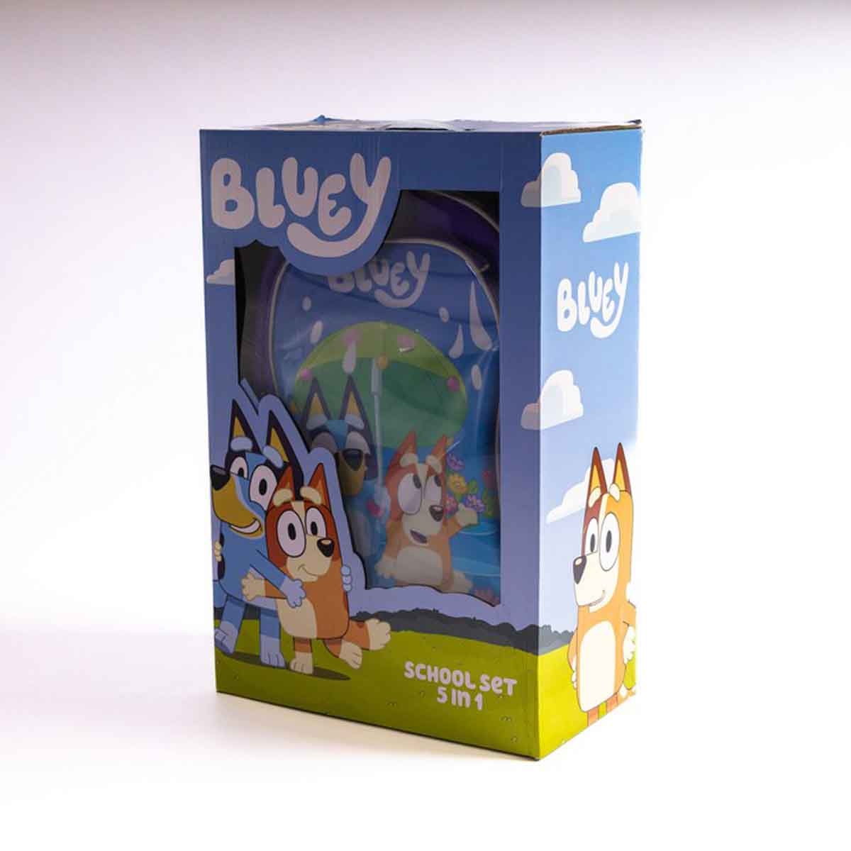 Bluey 16" Blue Trolley Bag Set with Lunch Bag, Pencil Case, Water Bottle & Lunch Box Girls, 5-7 Years