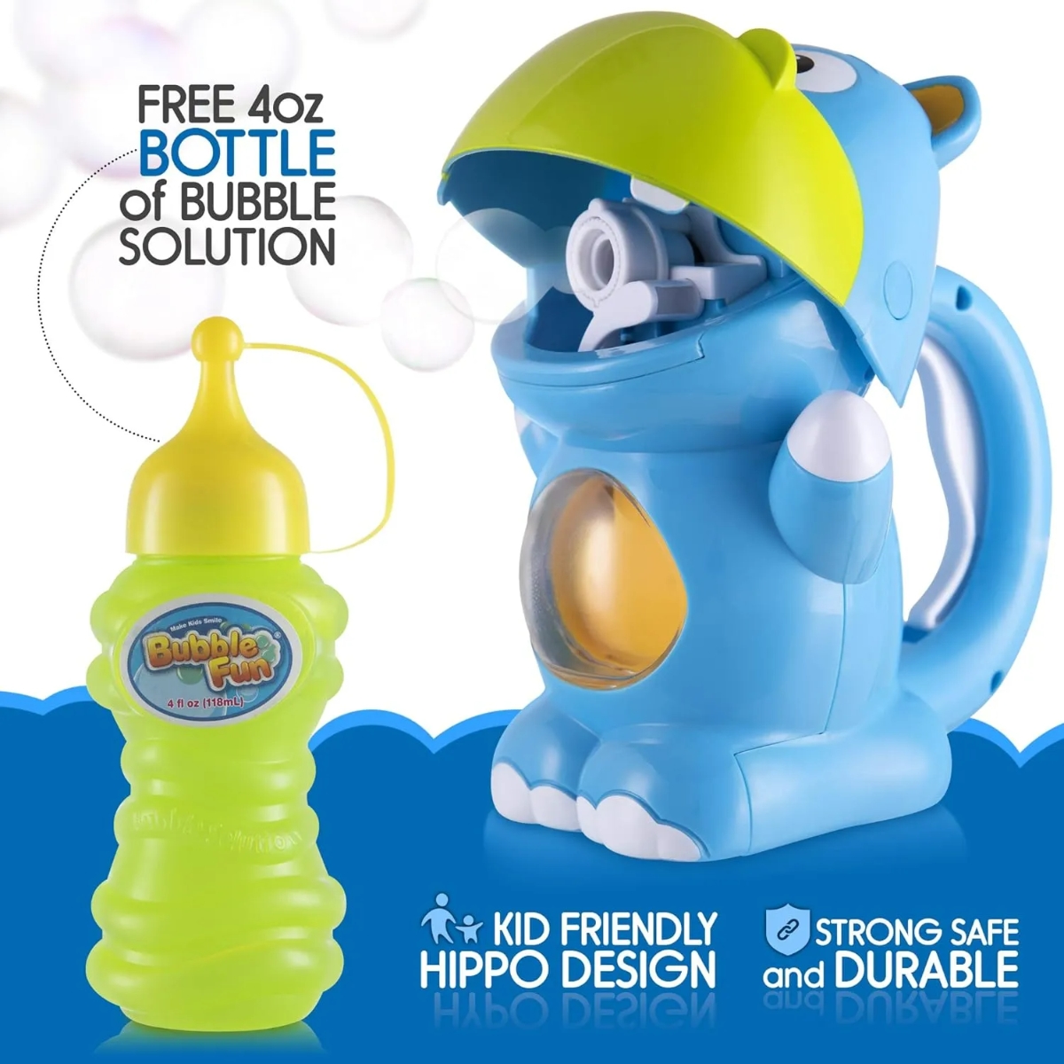 Bubble Fun Battery Operated Hippopotamus Handheld Bubble Toy Unisex, 3-4 Years