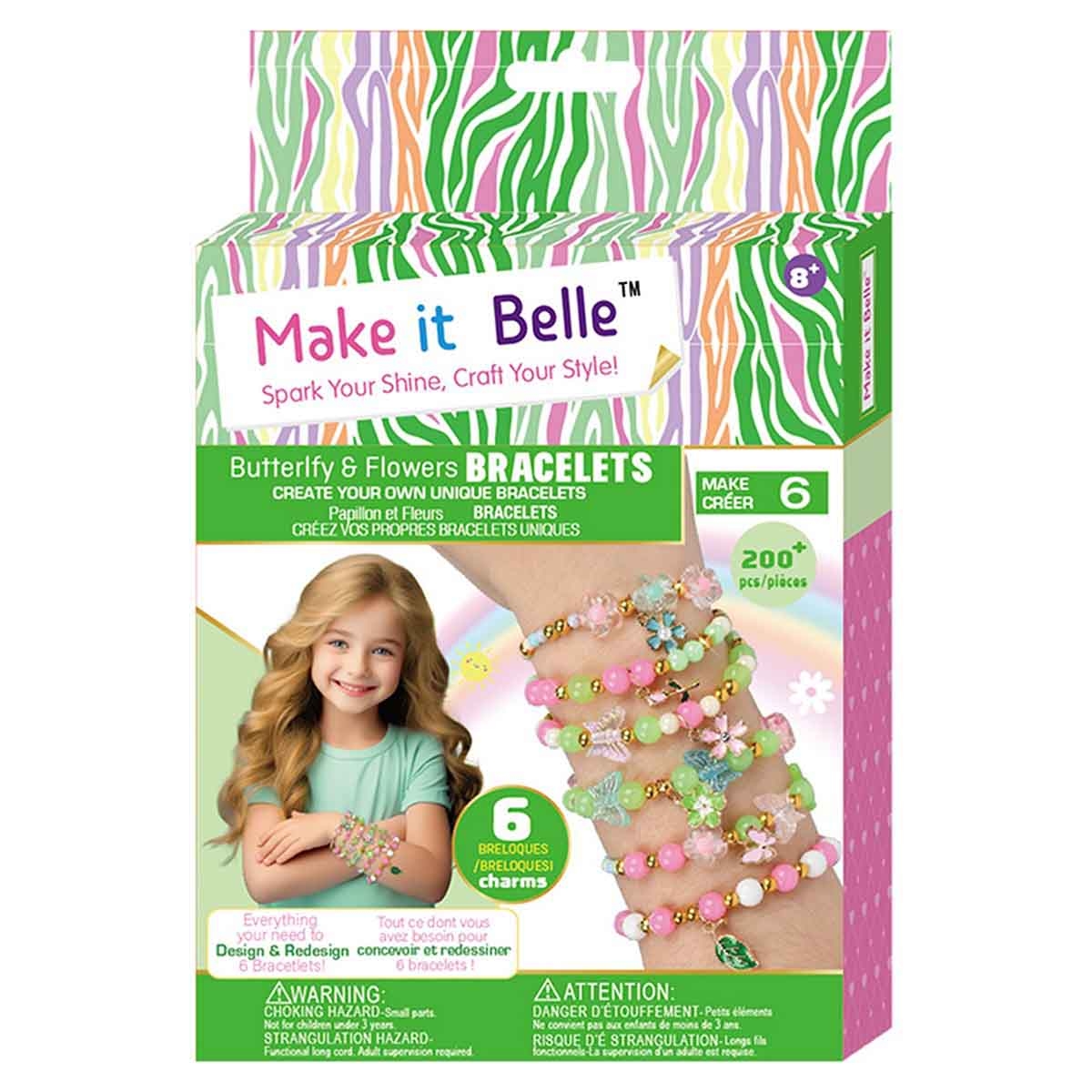 ميك إت بيل مجموعة أساور الفراشات والزهور للتصميم الذاتي، للبنات، من عمر 8 إلى 10 سنوات