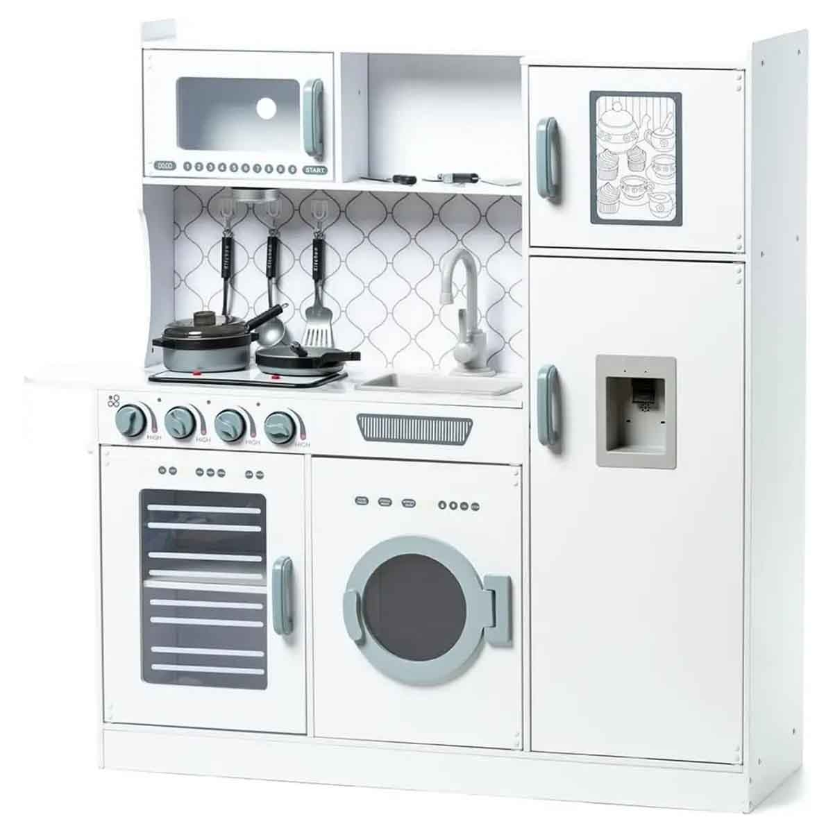 كيكبيبي طقم لعب مطبخ خشبي مضيء بمحاكاة الطهي وأصوات الماء للبنات، من 5 إلى 7 سنوات